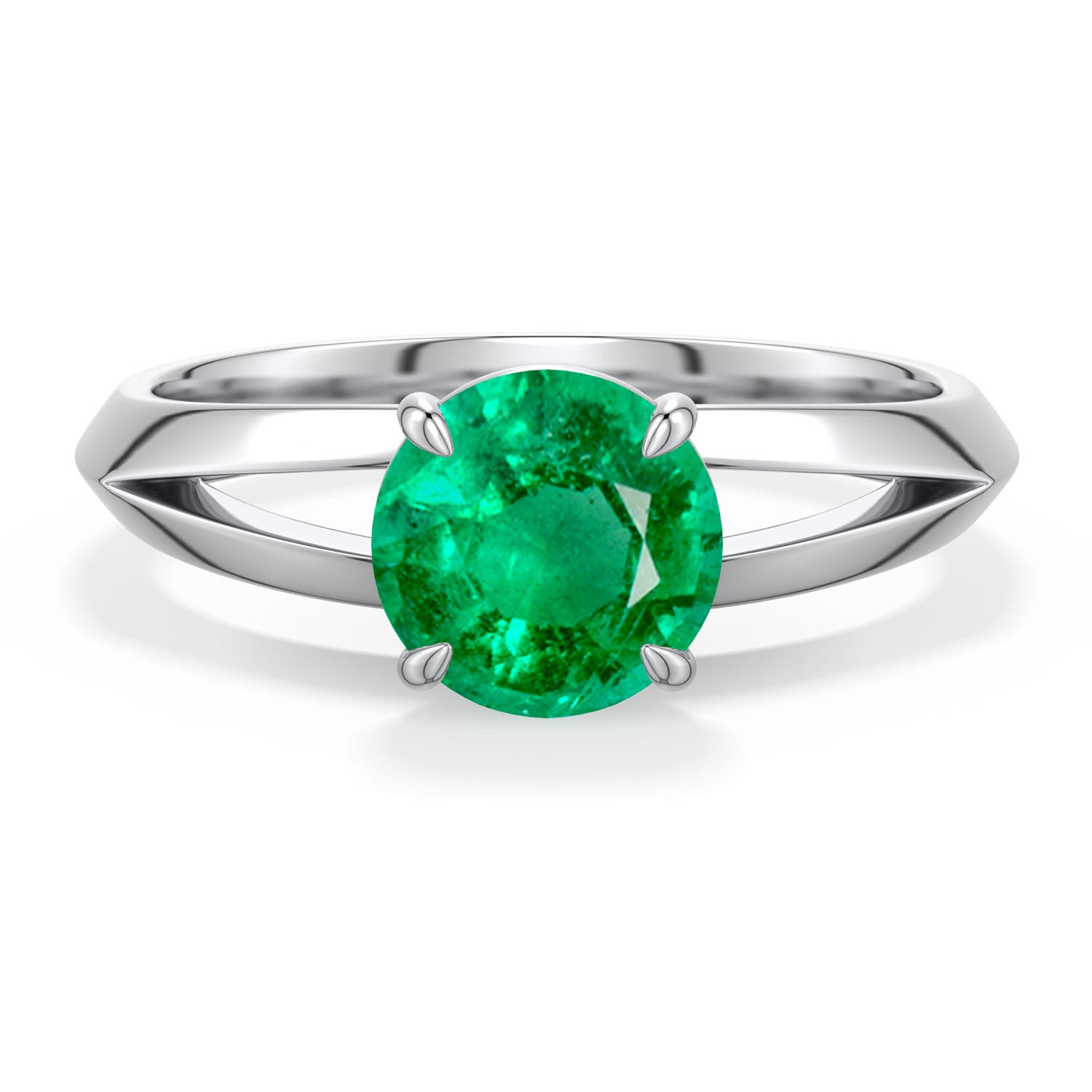 7mm AAA Round Emerald Knife-Edge Split Shank Engagement Ring in White Gold - main