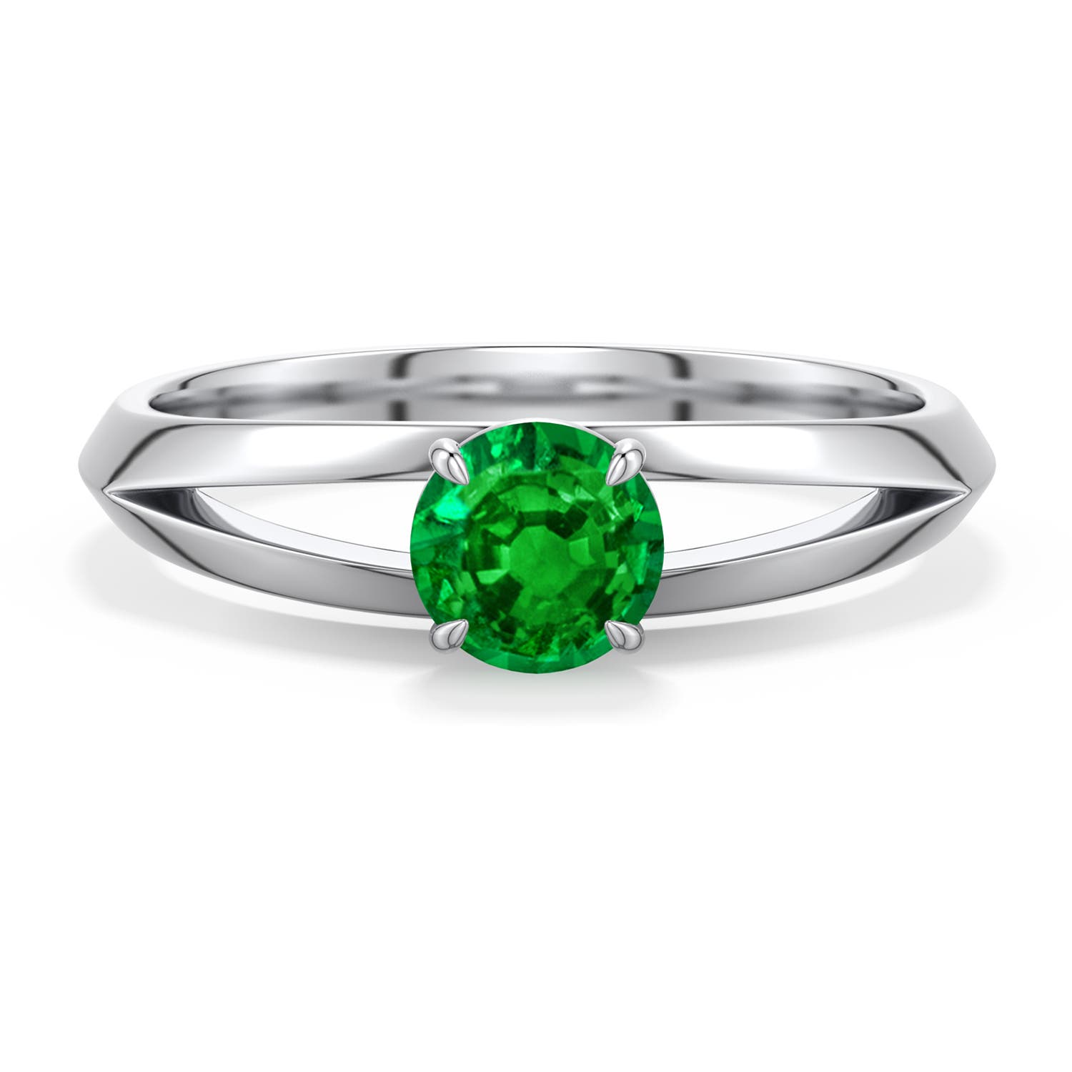 5mm AAAA Round Emerald Knife-Edge Split Shank Engagement Ring in White Gold - main