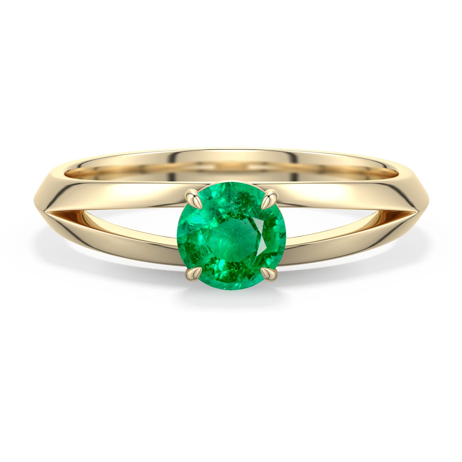 5mm AAA Round Emerald Knife-Edge Split Shank Engagement Ring in Yellow Gold - main