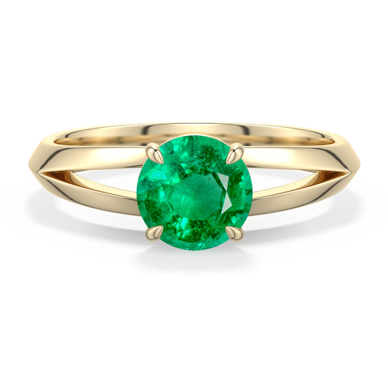 6.5mm AAA Round Emerald Knife-Edge Split Shank Engagement Ring in Yellow Gold - main