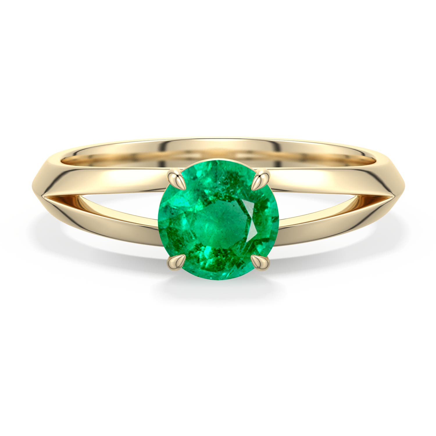 6mm AAA Round Emerald Knife-Edge Split Shank Engagement Ring in Yellow Gold - main