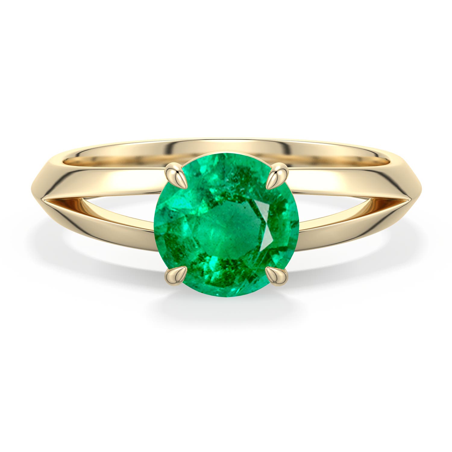 7mm AAA Round Emerald Knife-Edge Split Shank Engagement Ring in Yellow Gold - main