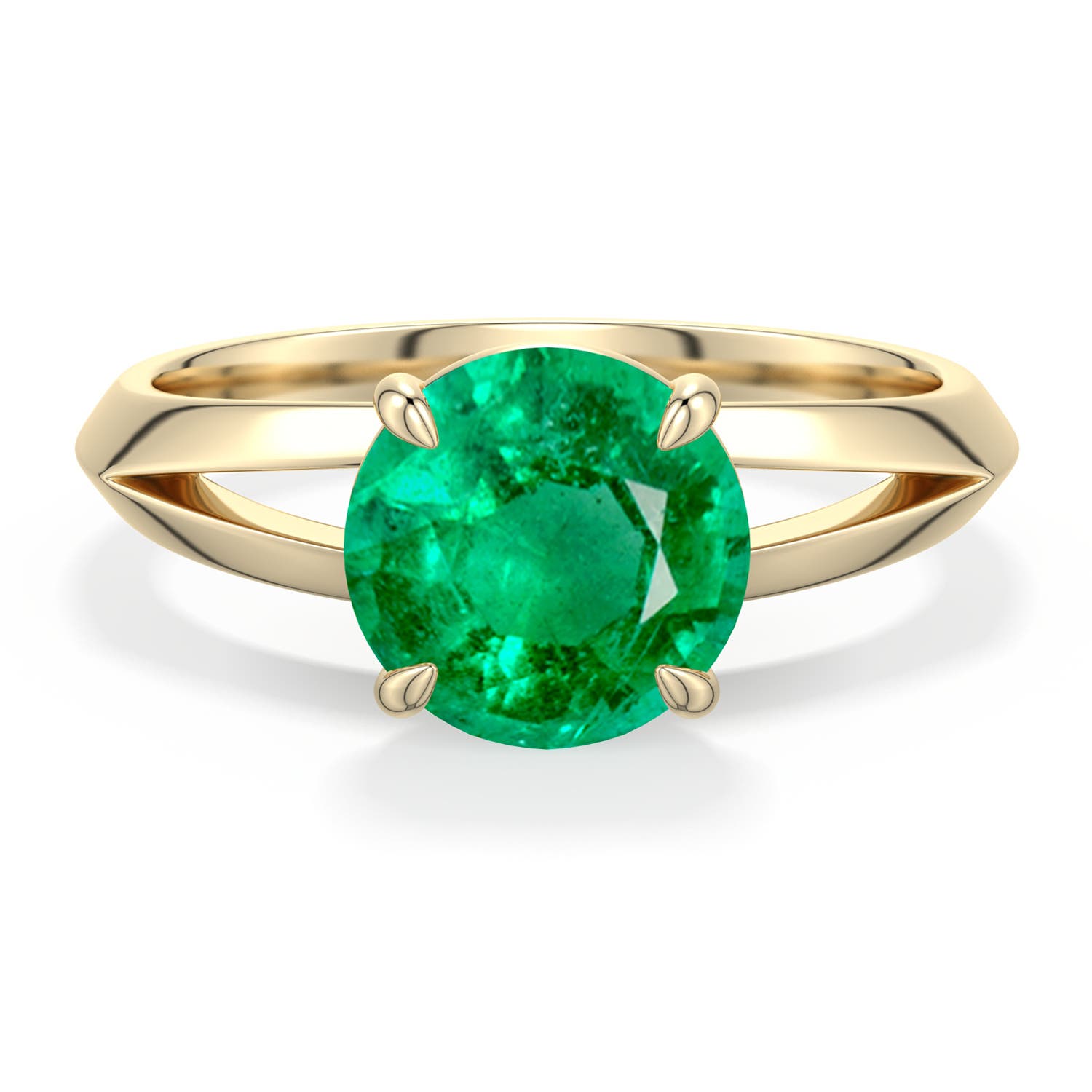 8mm AAA Round Emerald Knife-Edge Split Shank Engagement Ring in Yellow Gold - main