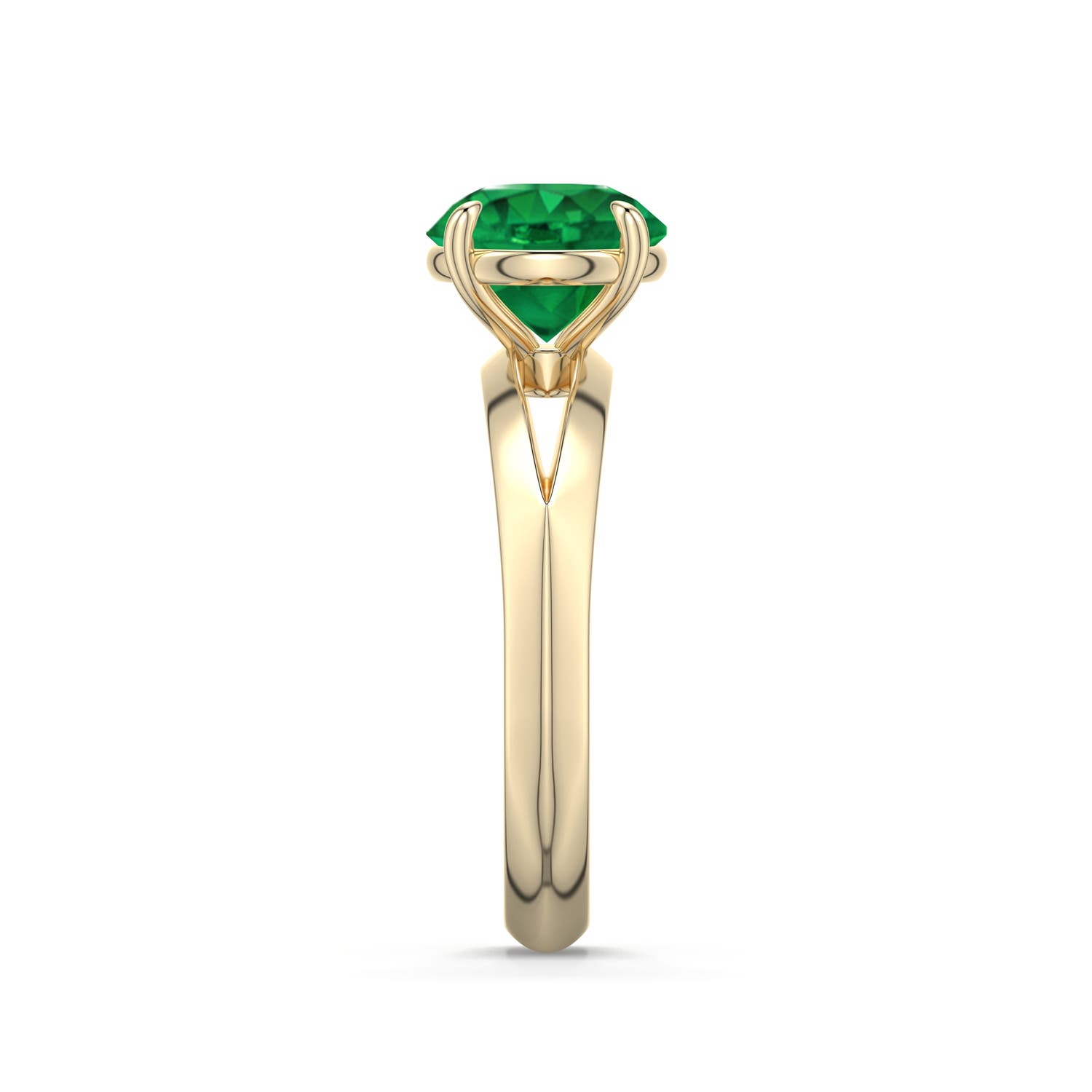 8mm AAA Round Emerald Knife-Edge Split Shank Engagement Ring in Yellow Gold - side 2 - side 3