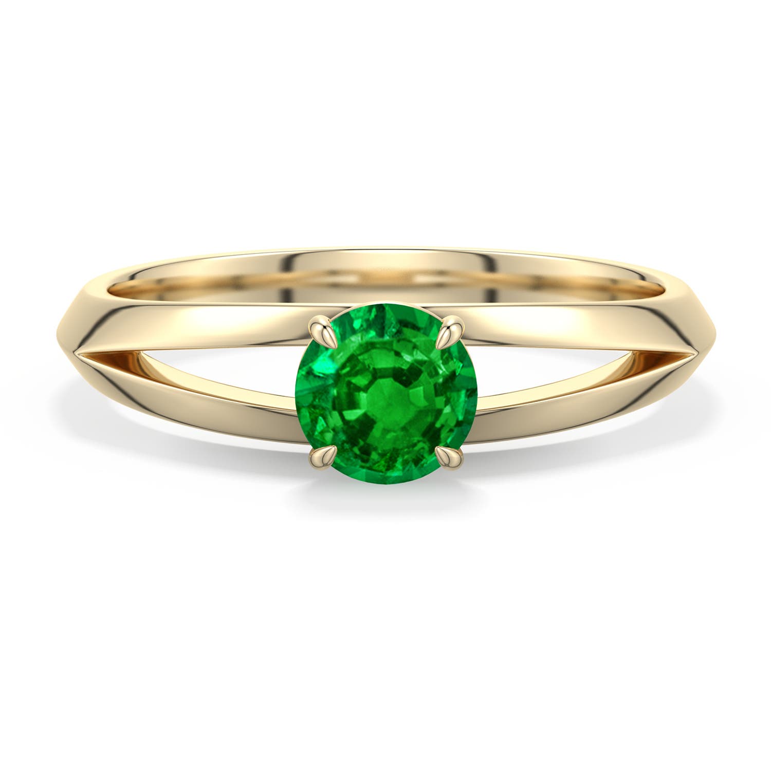 5mm AAAA Round Emerald Knife-Edge Split Shank Engagement Ring in Yellow Gold - main