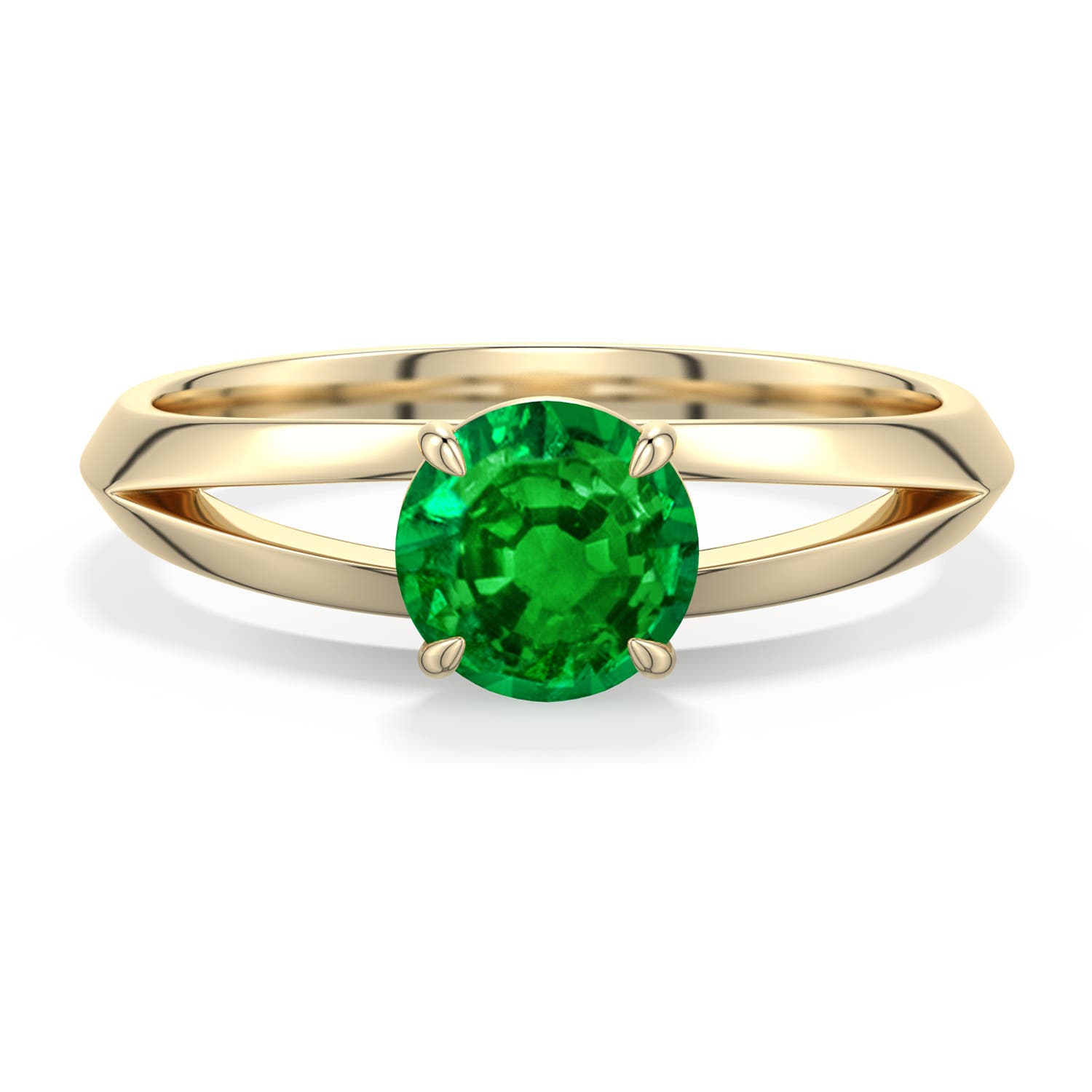 6mm AAAA Round Emerald Knife-Edge Split Shank Engagement Ring in 18K Yellow Gold - main