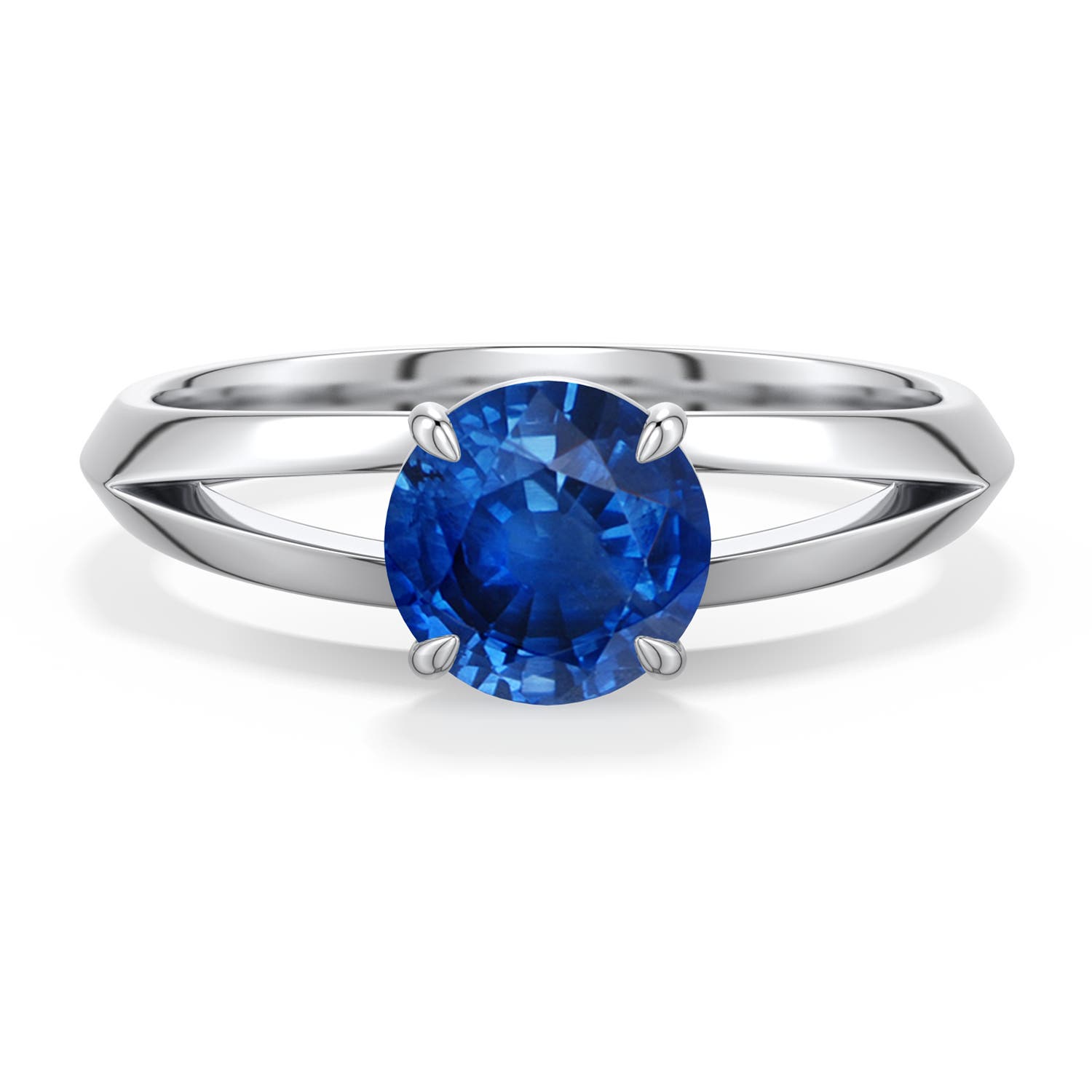 6.5mm AAA Round Blue Sapphire Knife-Edge Split Shank Engagement Ring in White Gold - main