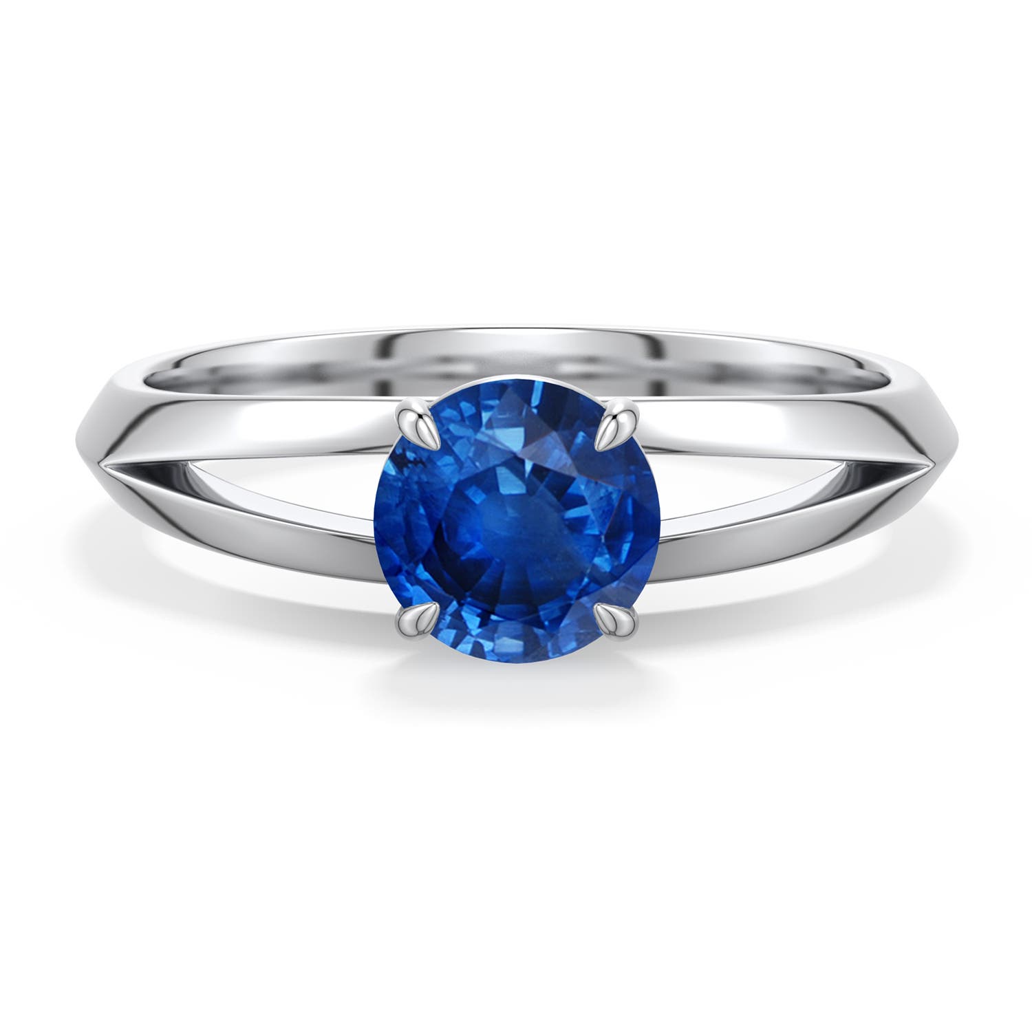 6mm AAA Round Blue Sapphire Knife-Edge Split Shank Engagement Ring in White Gold - main