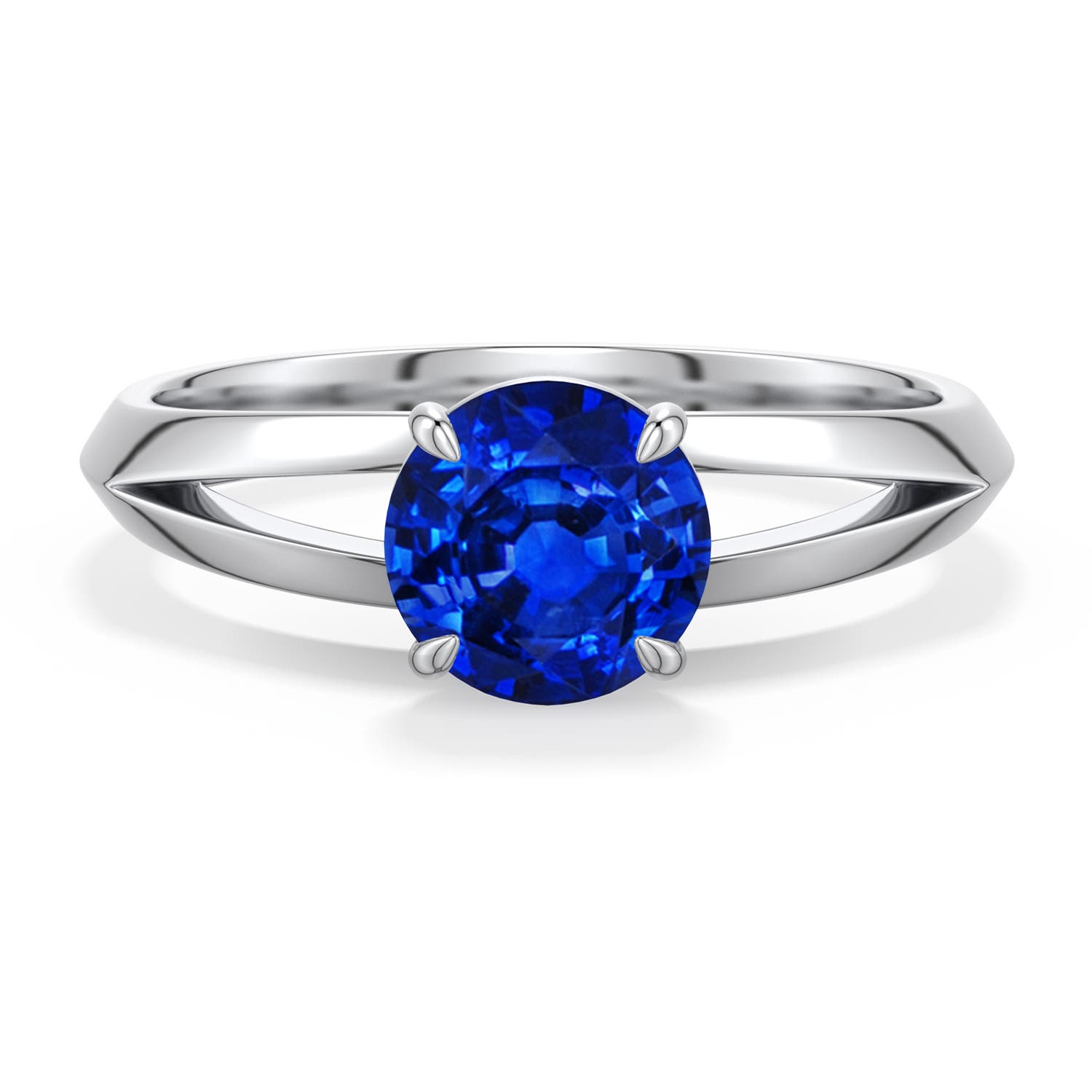 6.5mm AAAA Round Blue Sapphire Knife-Edge Split Shank Engagement Ring in White Gold - main