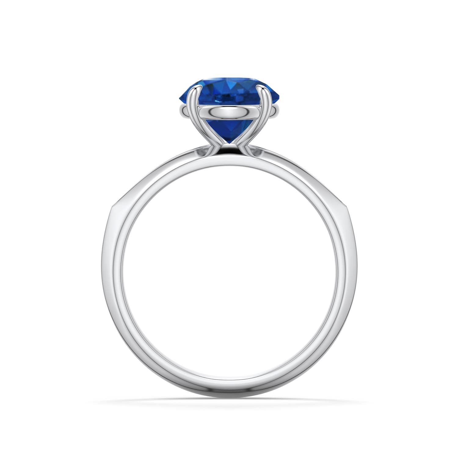 8mm AAA Round Blue Sapphire Knife-Edge Split Shank Engagement Ring in 18K White Gold - side 1