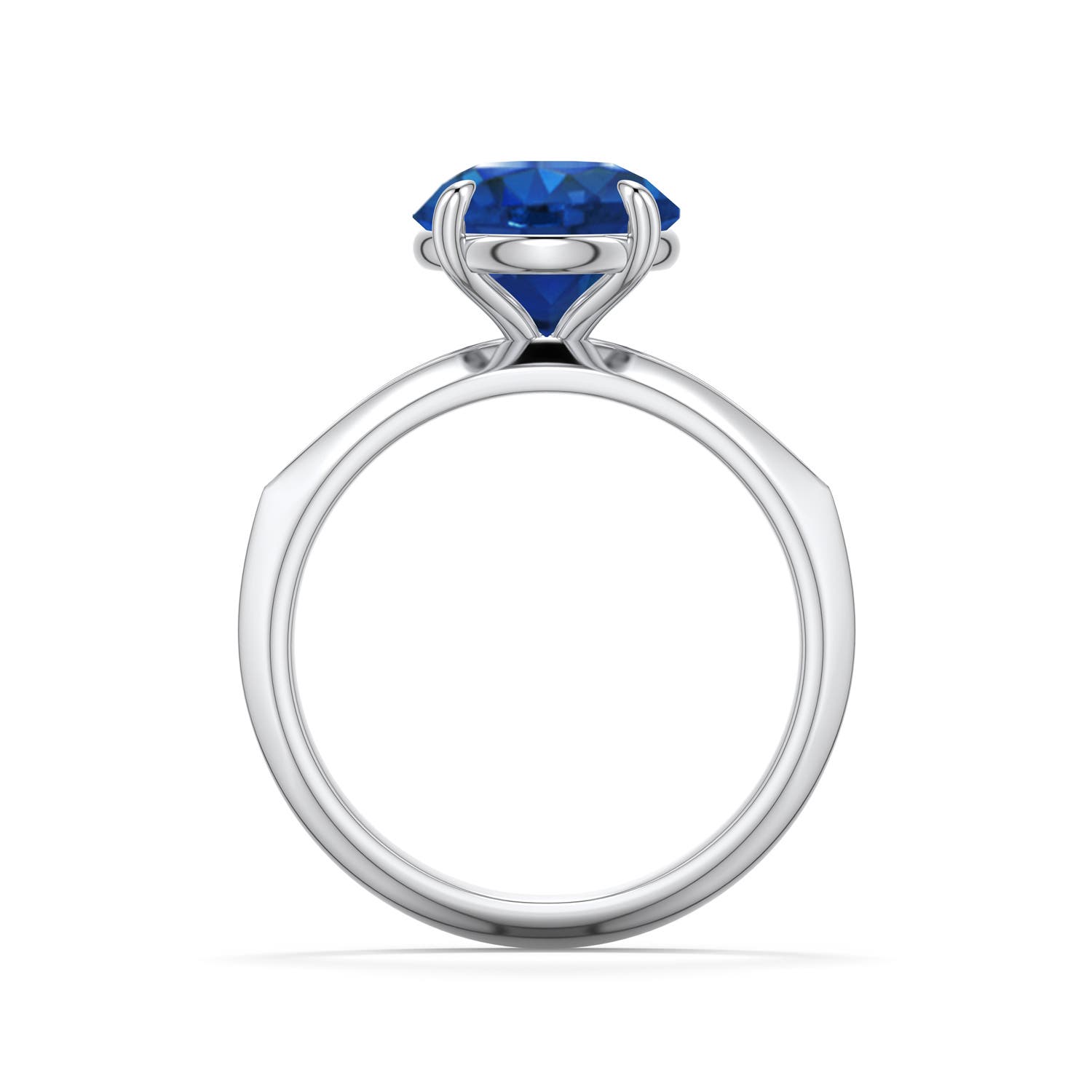 9mm AAA Round Blue Sapphire Knife-Edge Split Shank Engagement Ring in 18K White Gold - side 1