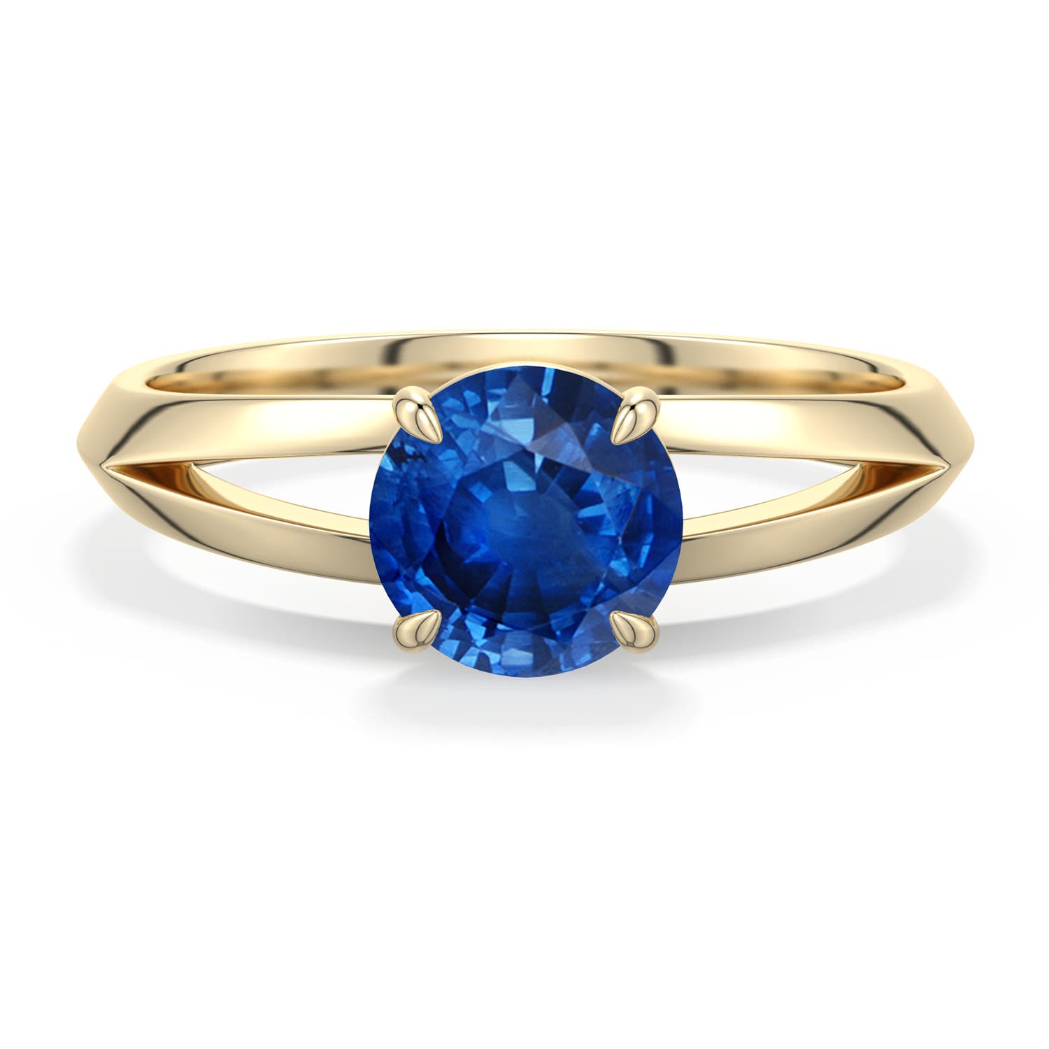 6.5mm AAA Round Blue Sapphire Knife-Edge Split Shank Engagement Ring in Yellow Gold - main