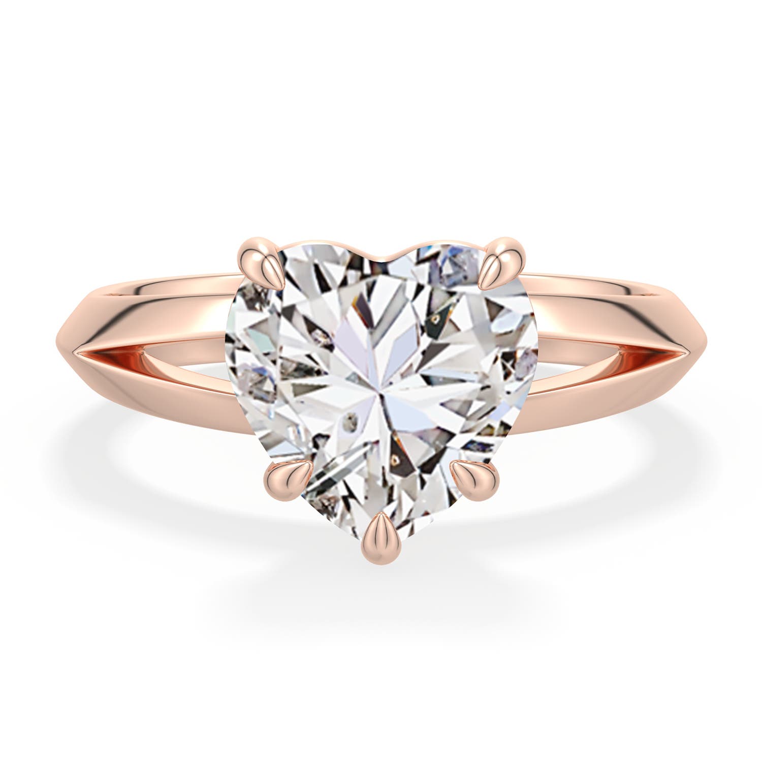 Angara 3.0 CTW Heart-Shaped Diamond Knife-Edge Split Shank Engagement Ring in 14K Rose Gold