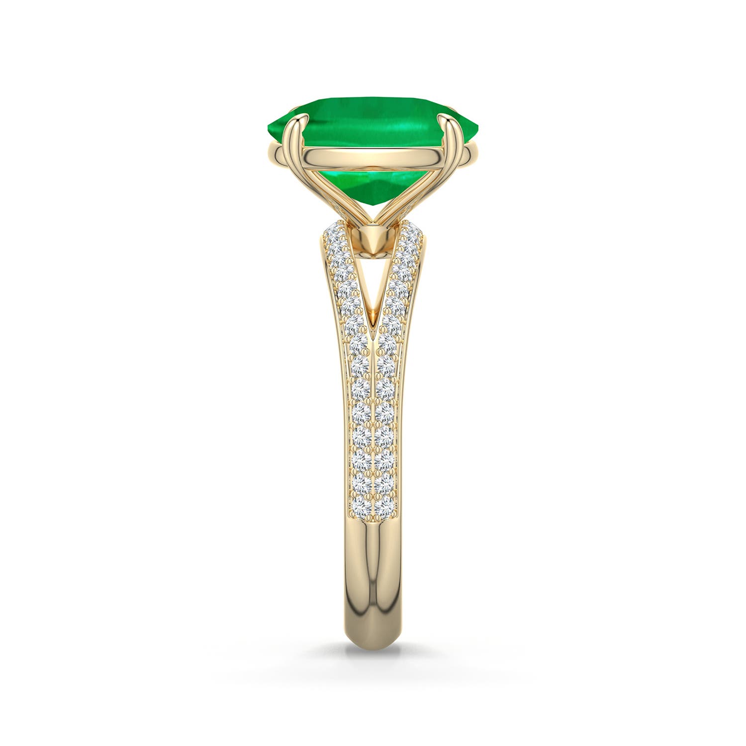 10x8mm AAA Cushion Rectangular Emerald Engagement Ring with Pavé Accents in Yellow Gold - side 2 - side 3