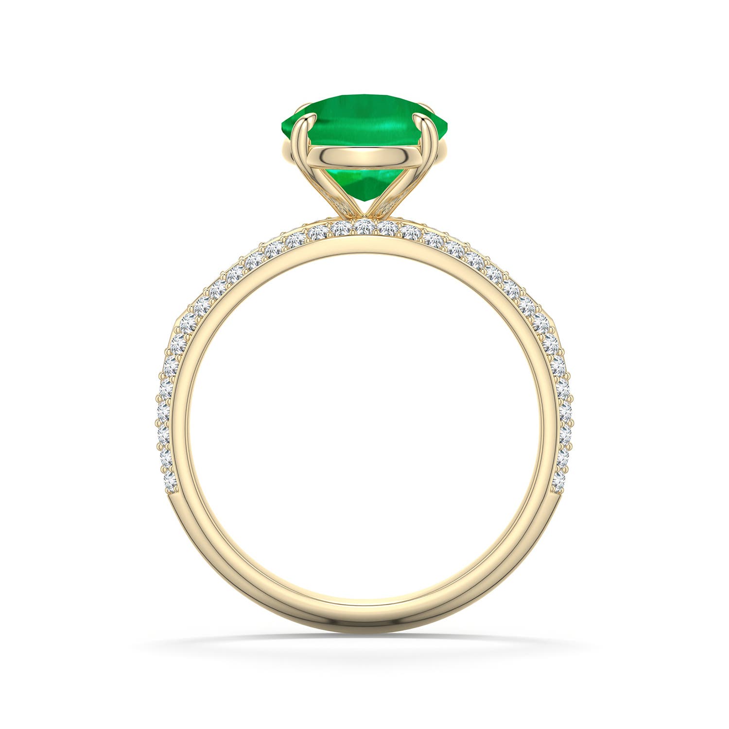 10x8mm AAA Cushion Rectangular Emerald Engagement Ring with Pavé Accents in 18K Yellow Gold - side 1