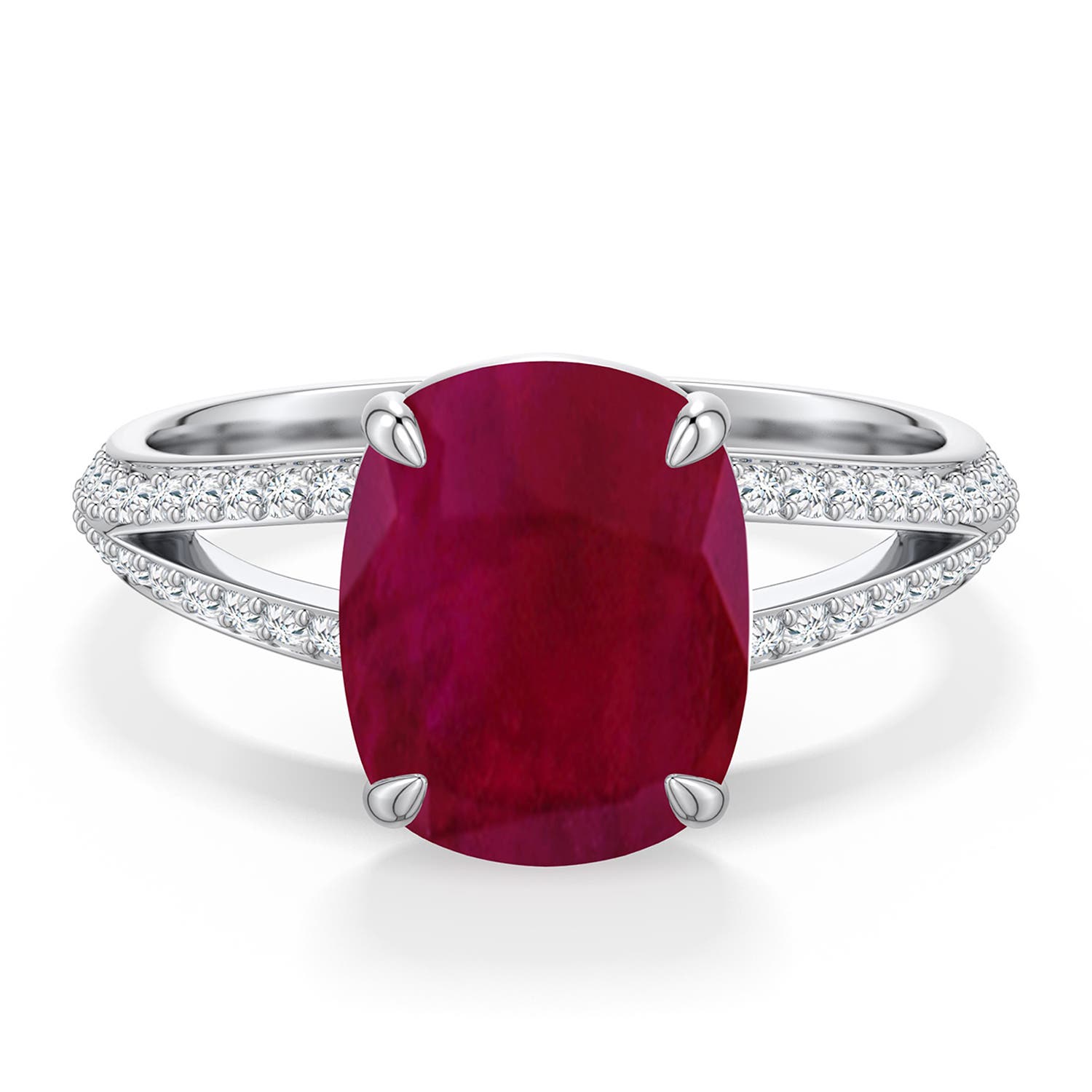 Angara 3.75 Ctw Cushion Rectangular Ruby Engagement Ring With Pavé Accents