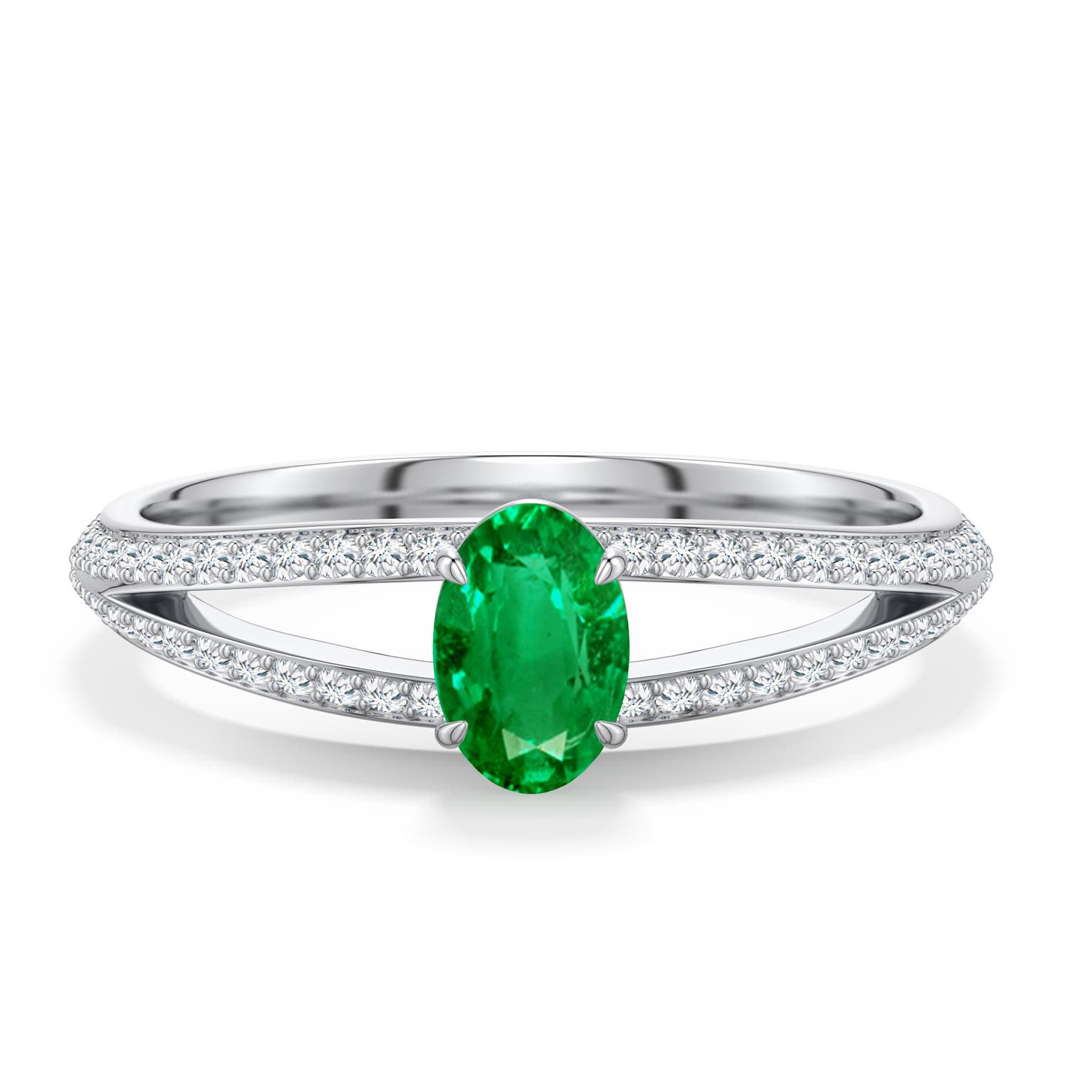6x4mm AAA Oval Emerald Engagement Ring with Pavé Accents in 950 Platinum - main