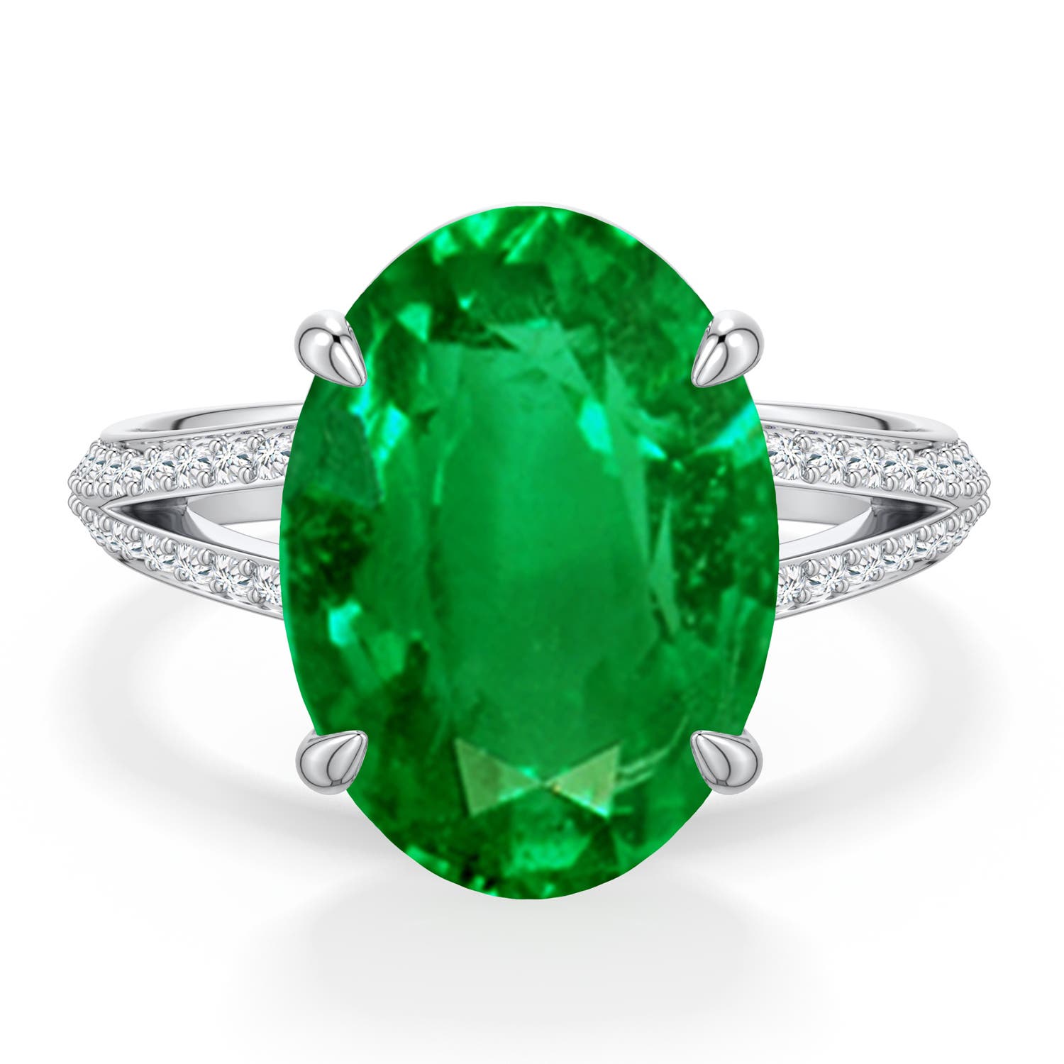 Angara 6.03 CTW Oval Emerald Engagement Ring with Pavé Accents in 14K White Gold