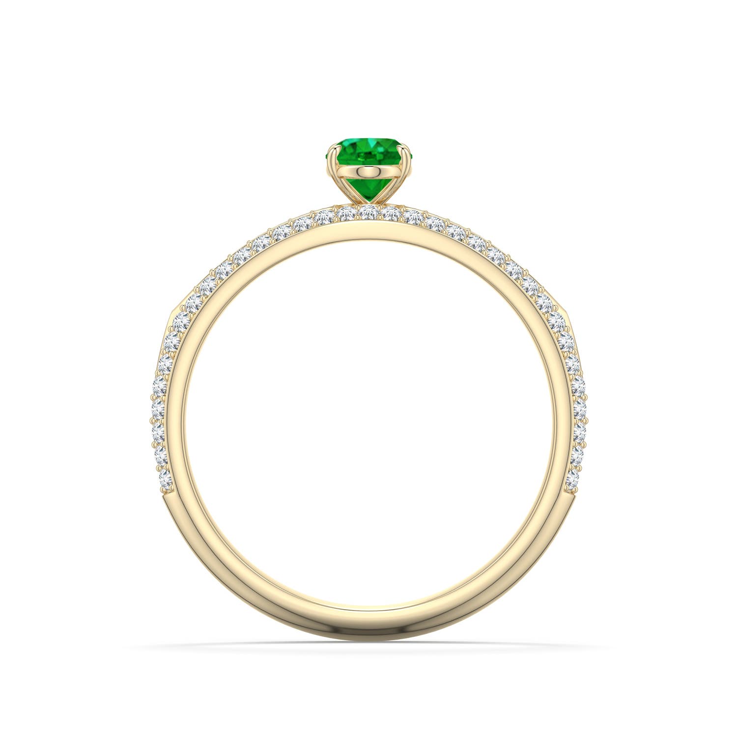 6x4mm AAAA Oval Emerald Engagement Ring with Pavé Accents in Yellow Gold - side 1