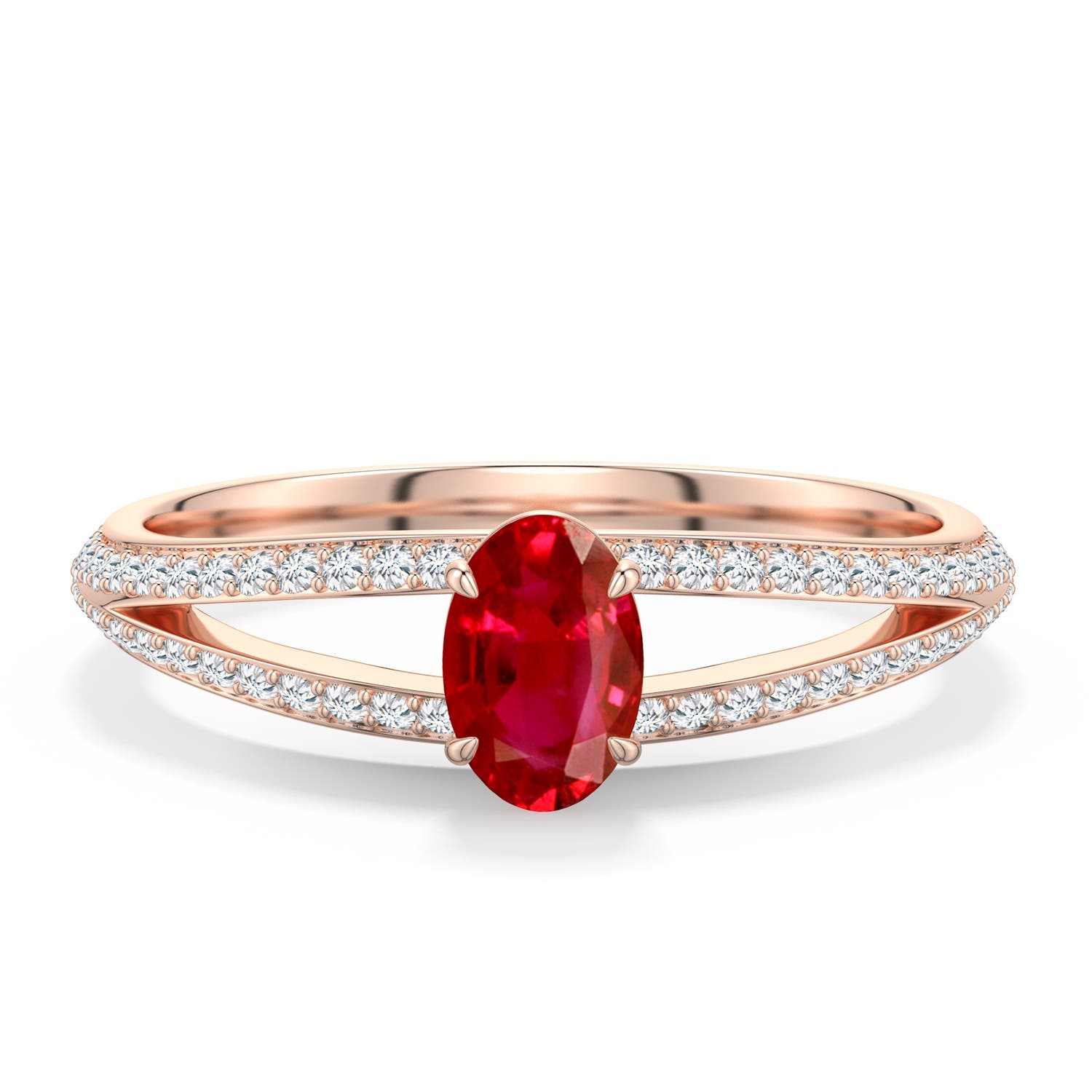 6x4mm AAA Oval Ruby Engagement Ring with Pavé Accents in Rose Gold - main