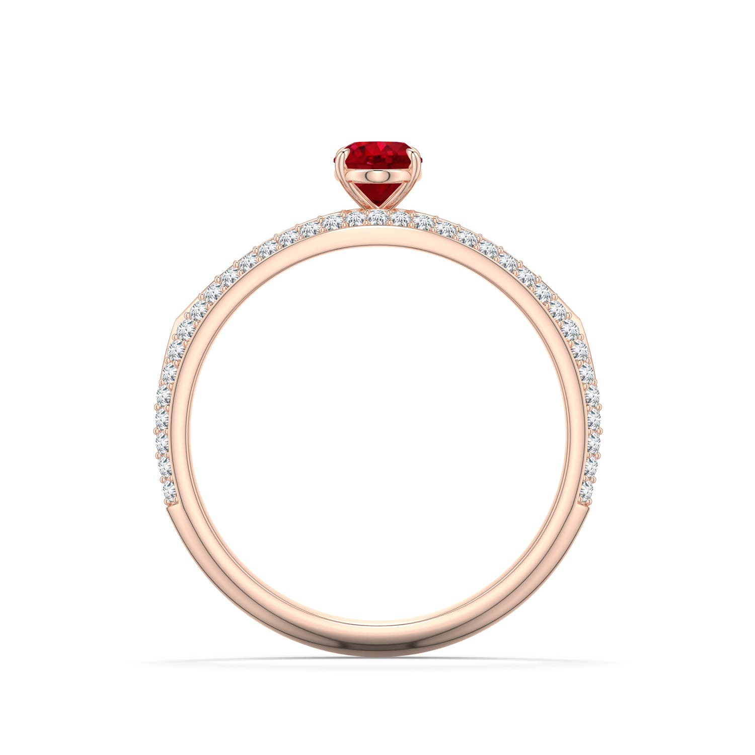 6x4mm AAA Oval Ruby Engagement Ring with Pavé Accents in Rose Gold - side 1
