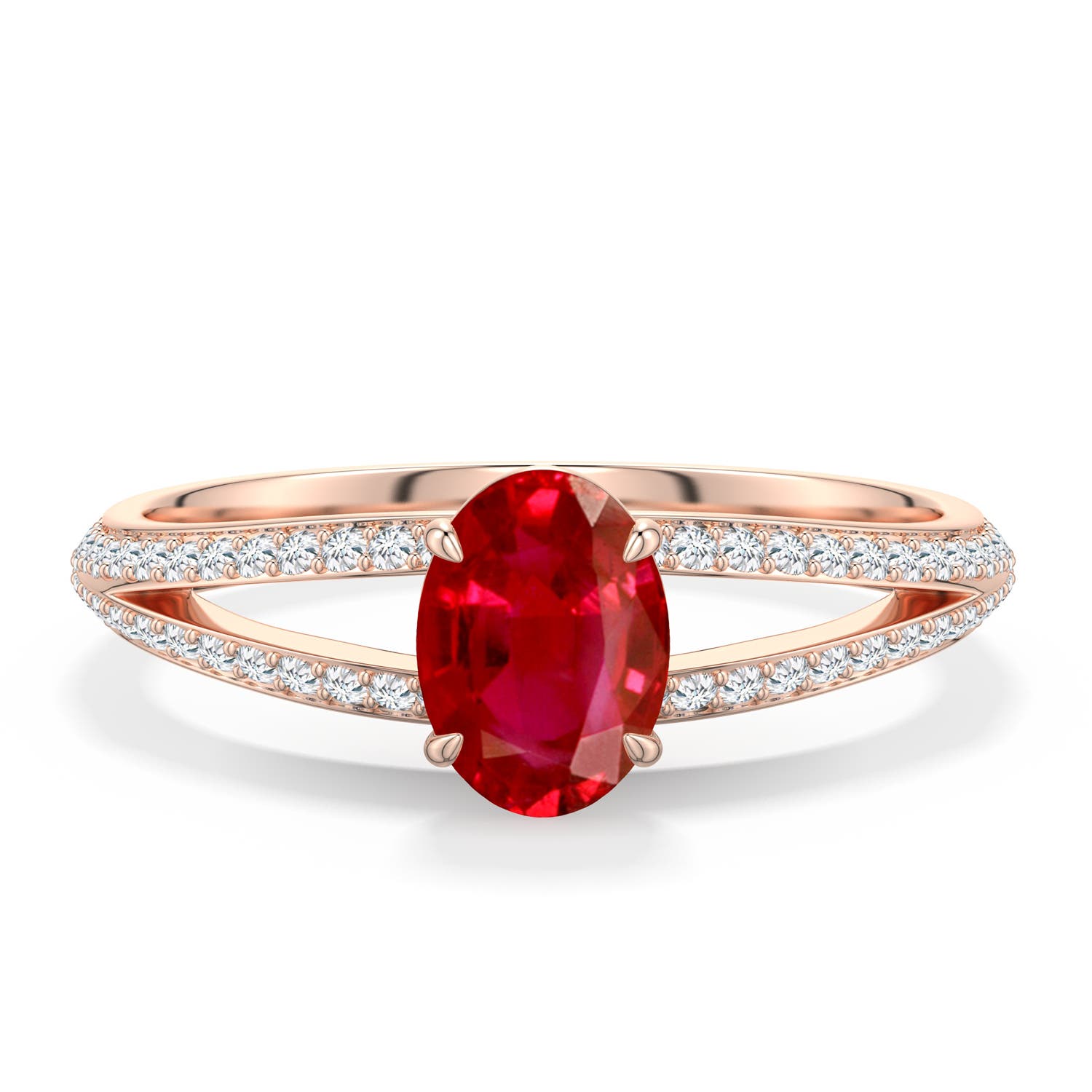 7x5mm AAA Oval Ruby Engagement Ring with Pavé Accents in Rose Gold - main