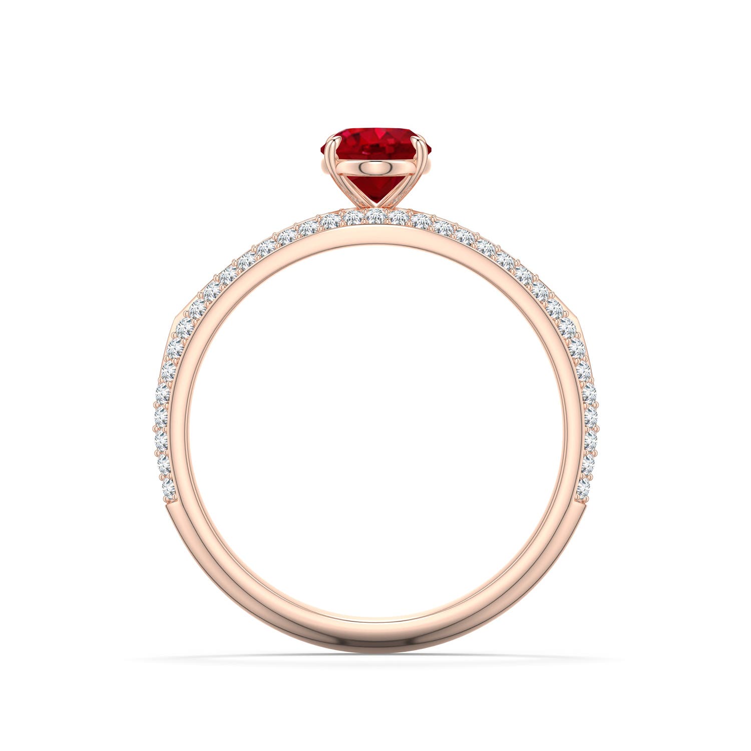 7x5mm AAA Oval Ruby Engagement Ring with Pavé Accents in Rose Gold - side 1