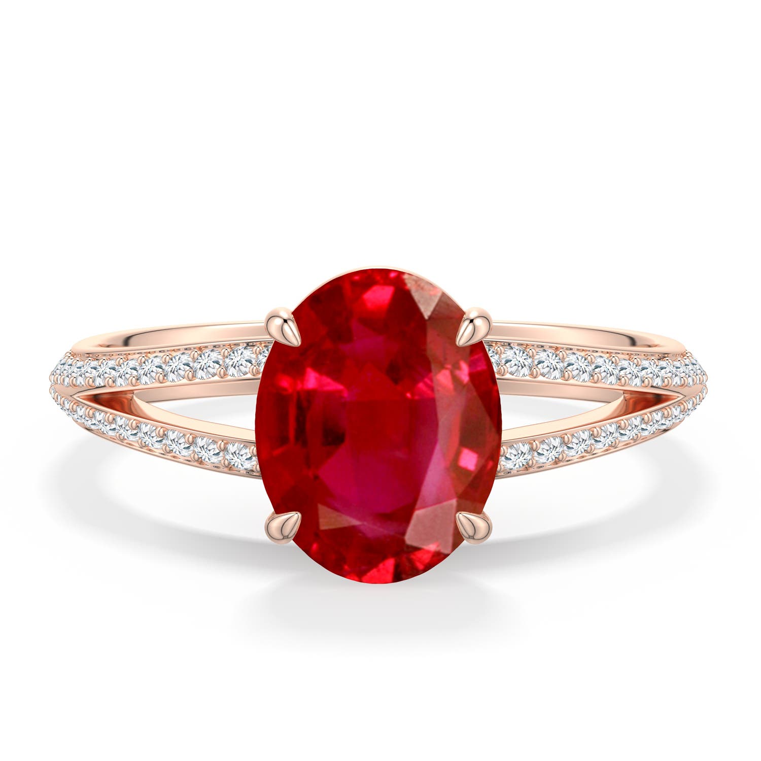 9x7mm AAA Oval Ruby Engagement Ring with Pavé Accents in Rose Gold - main