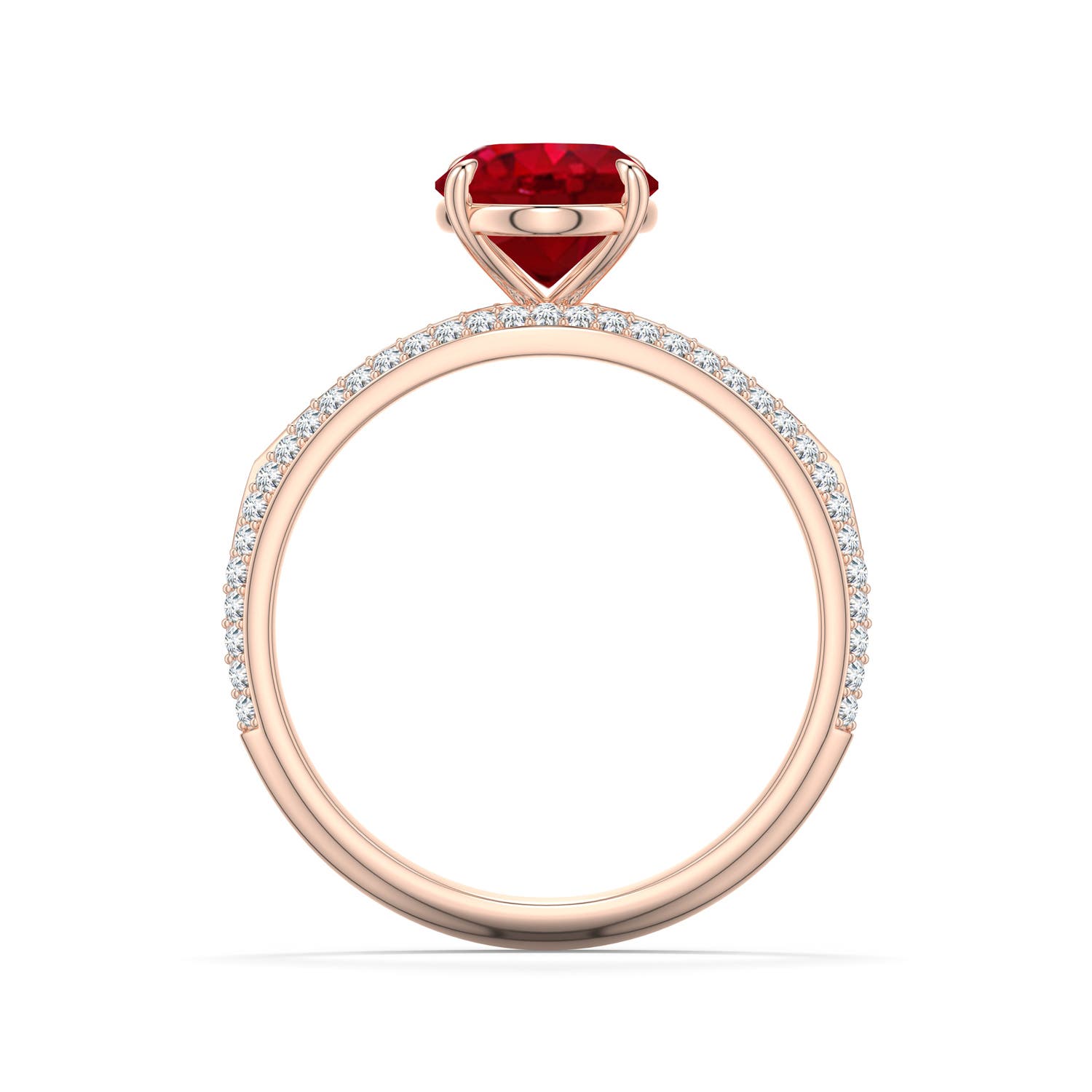 9x7mm AAA Oval Ruby Engagement Ring with Pavé Accents in Rose Gold - side 1 - side 2