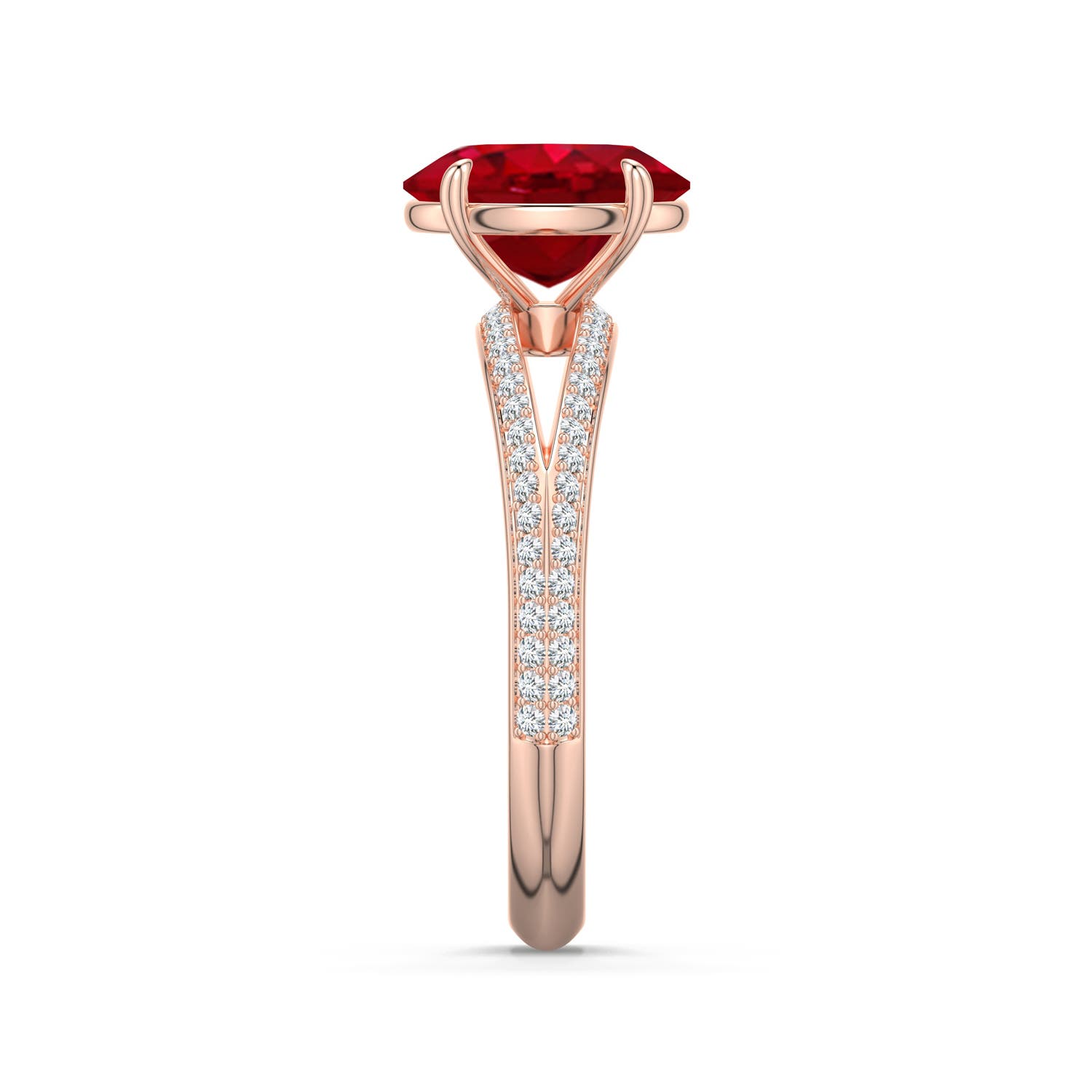 9x7mm AAA Oval Ruby Engagement Ring with Pavé Accents in Rose Gold - side 2 - side 3