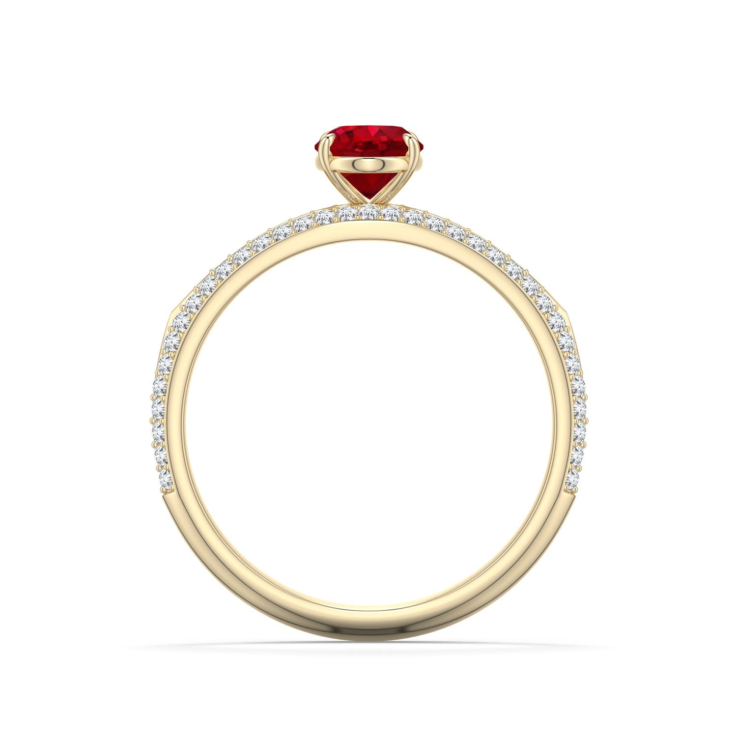 7x5mm AAA Oval Ruby Engagement Ring with Pavé Accents in Yellow Gold - side 1
