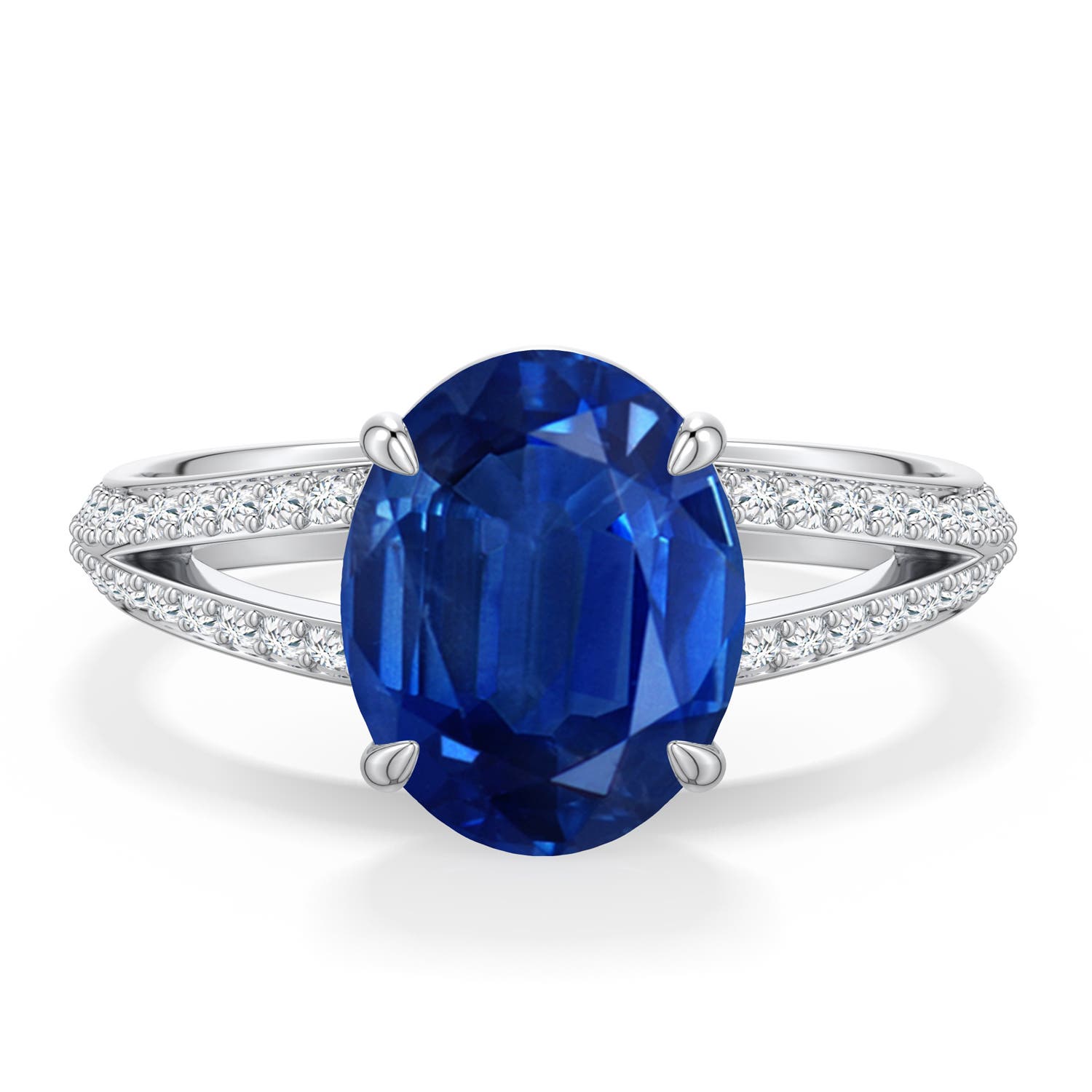 10x8mm AAA Oval Blue Sapphire Engagement Ring with Pavé Accents in White Gold - main