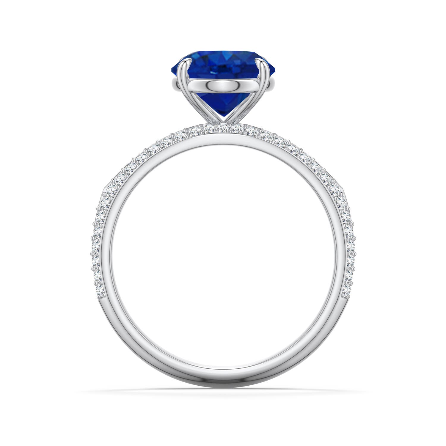 10x8mm AAA Oval Blue Sapphire Engagement Ring with Pavé Accents in White Gold - side 1