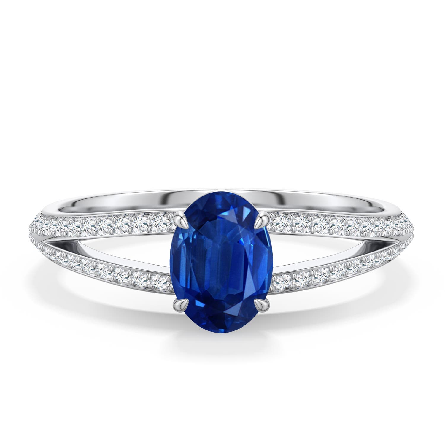 7x5mm AAA Oval Blue Sapphire Engagement Ring with Pavé Accents in White Gold - main