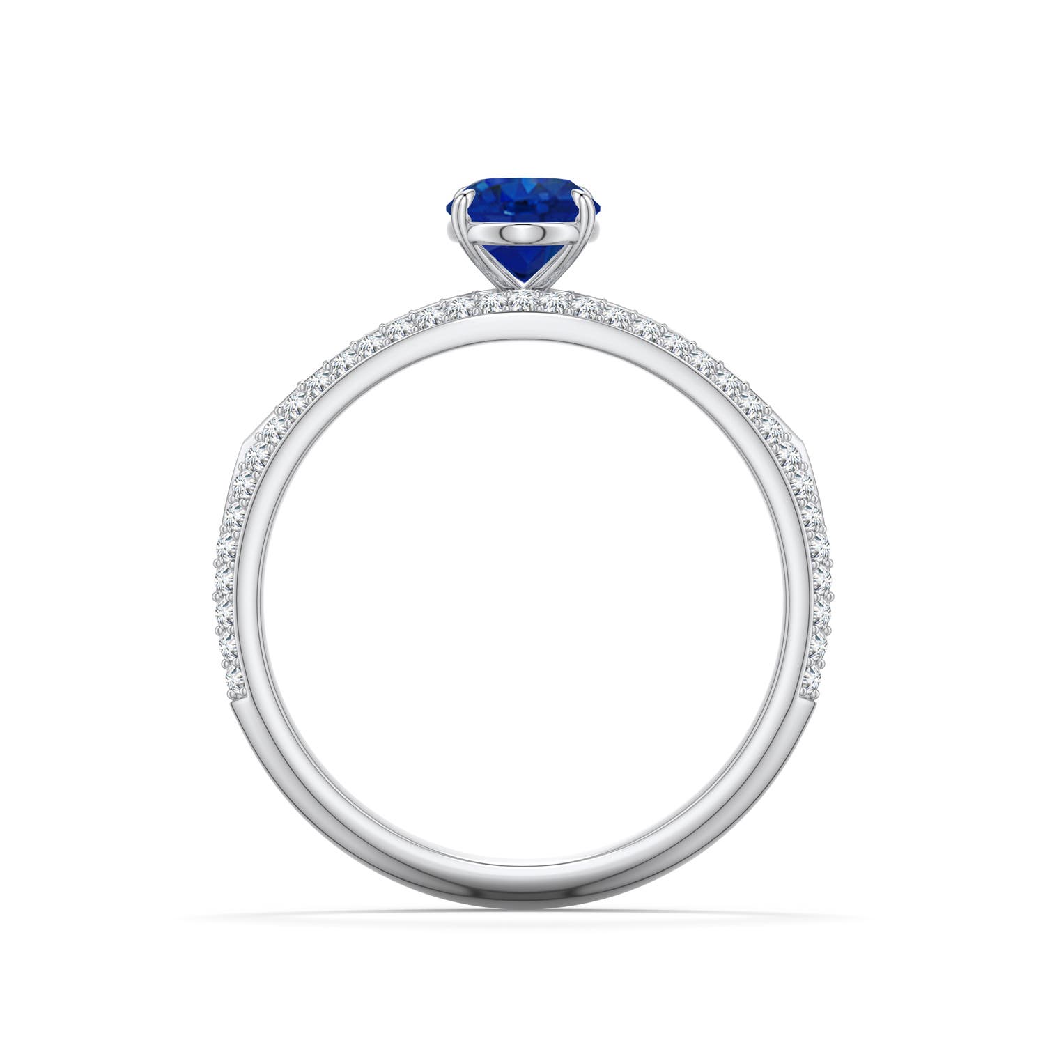 7x5mm AAA Oval Blue Sapphire Engagement Ring with Pavé Accents in White Gold - side 1