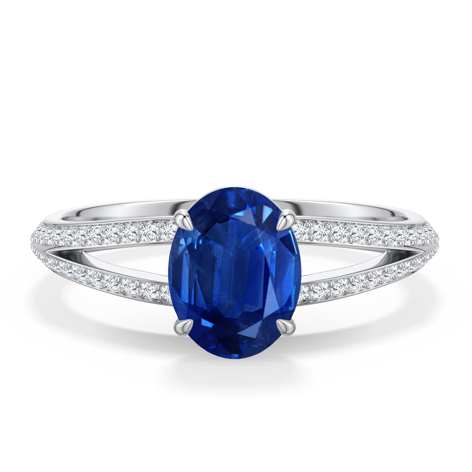 8x6mm AAA Oval Blue Sapphire Engagement Ring with Pavé Accents in White Gold - main
