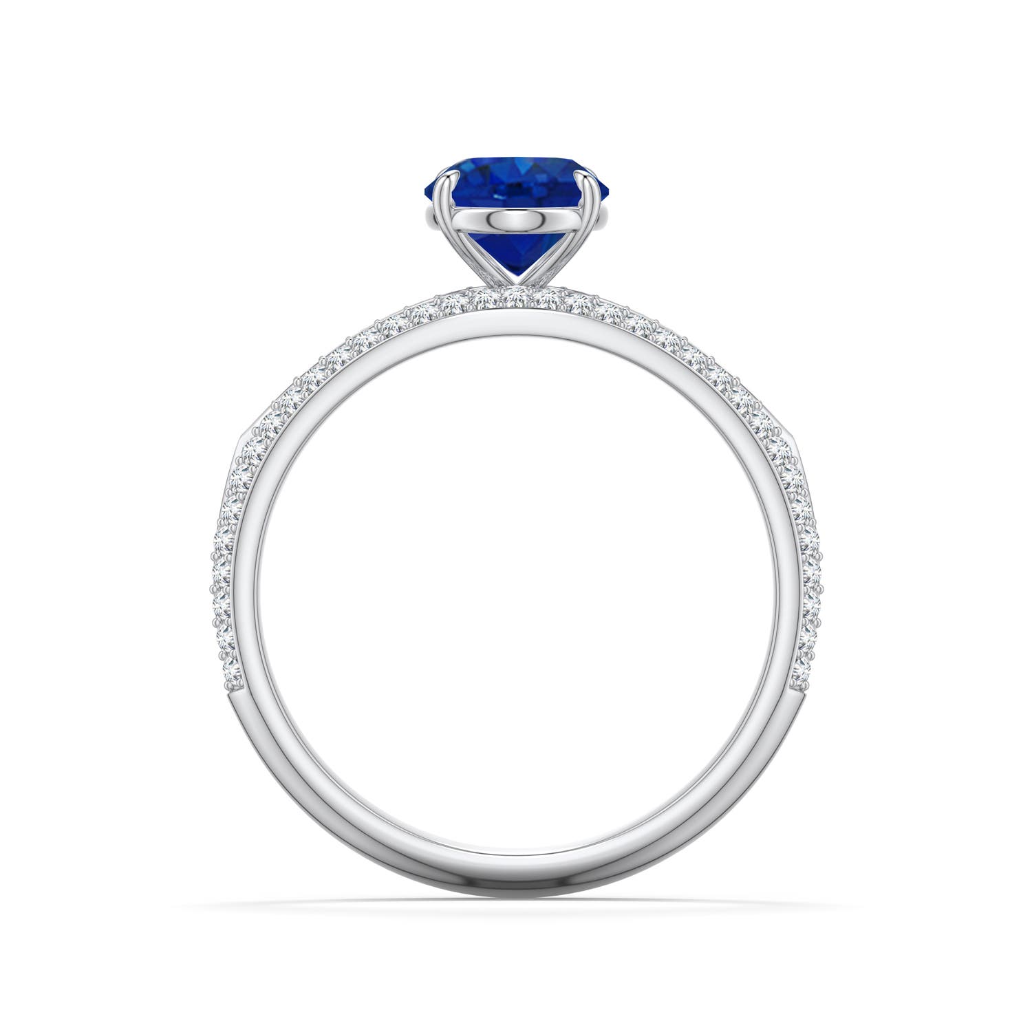 8x6mm AAA Oval Blue Sapphire Engagement Ring with Pavé Accents in White Gold - side 1