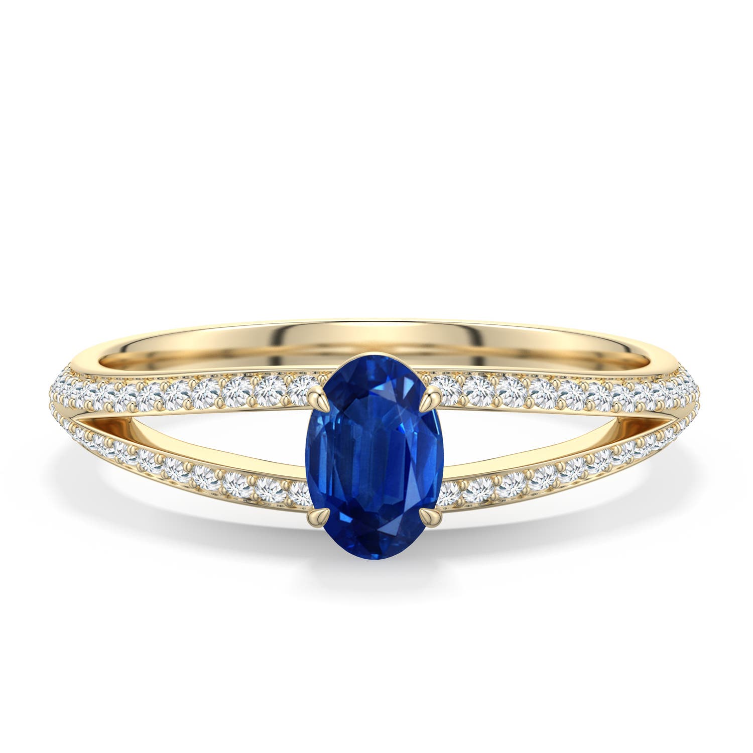 6x4mm AAA Oval Blue Sapphire Engagement Ring with Pavé Accents in Yellow Gold - main