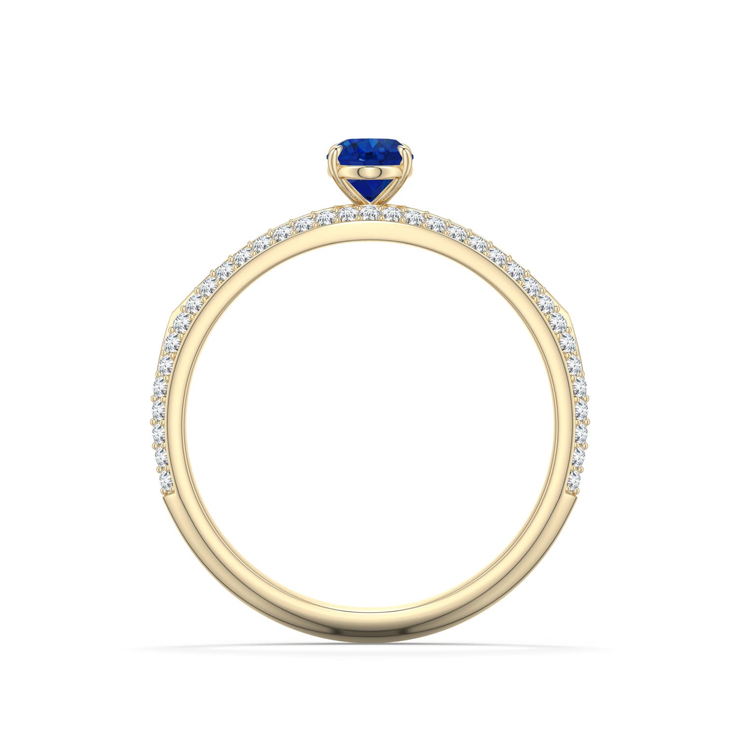6x4mm AAA Oval Blue Sapphire Engagement Ring with Pavé Accents in Yellow Gold - side 1