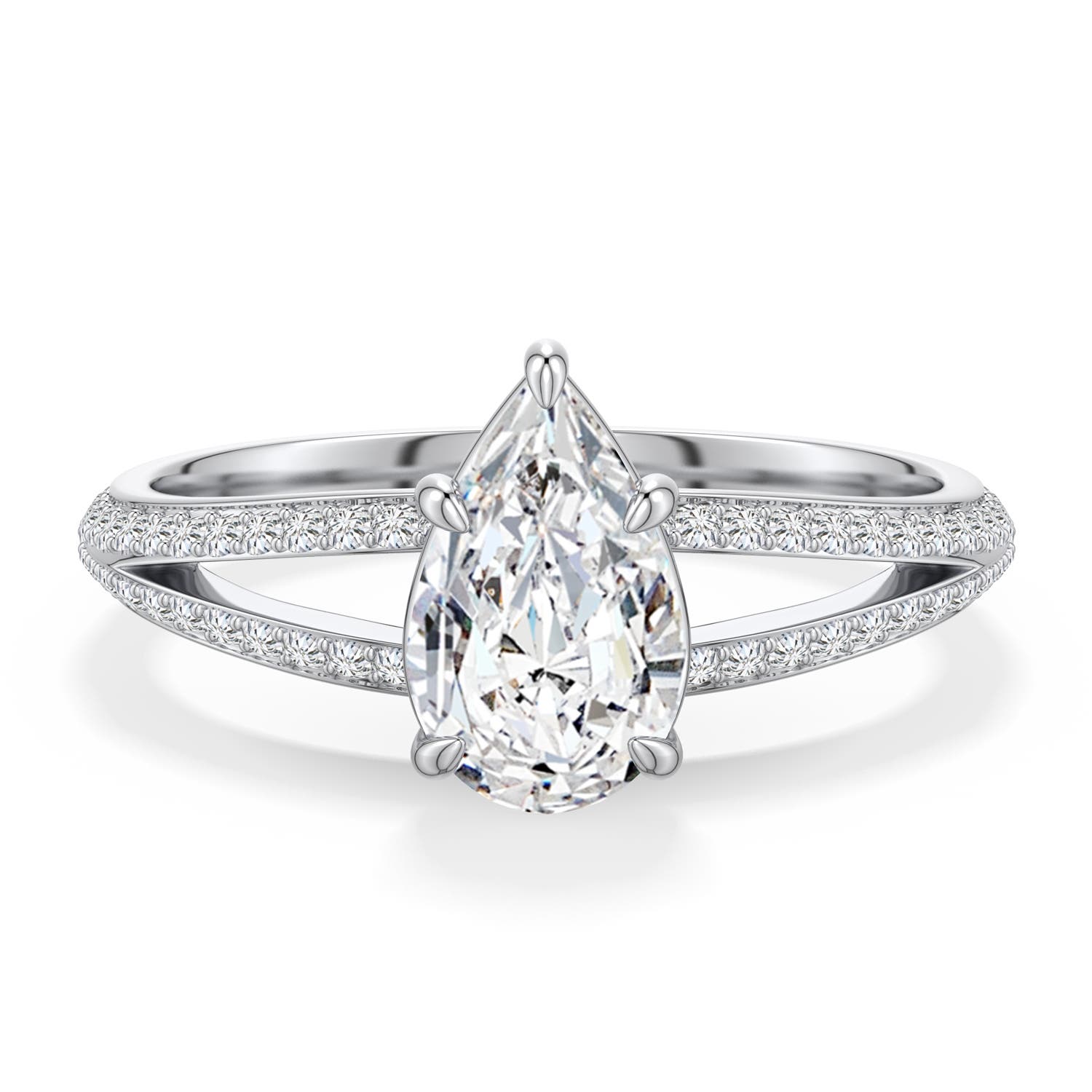 9x5.5mm HSI2 Pear-Shaped Diamond Engagement Ring with Pavé Accents in White Gold - main