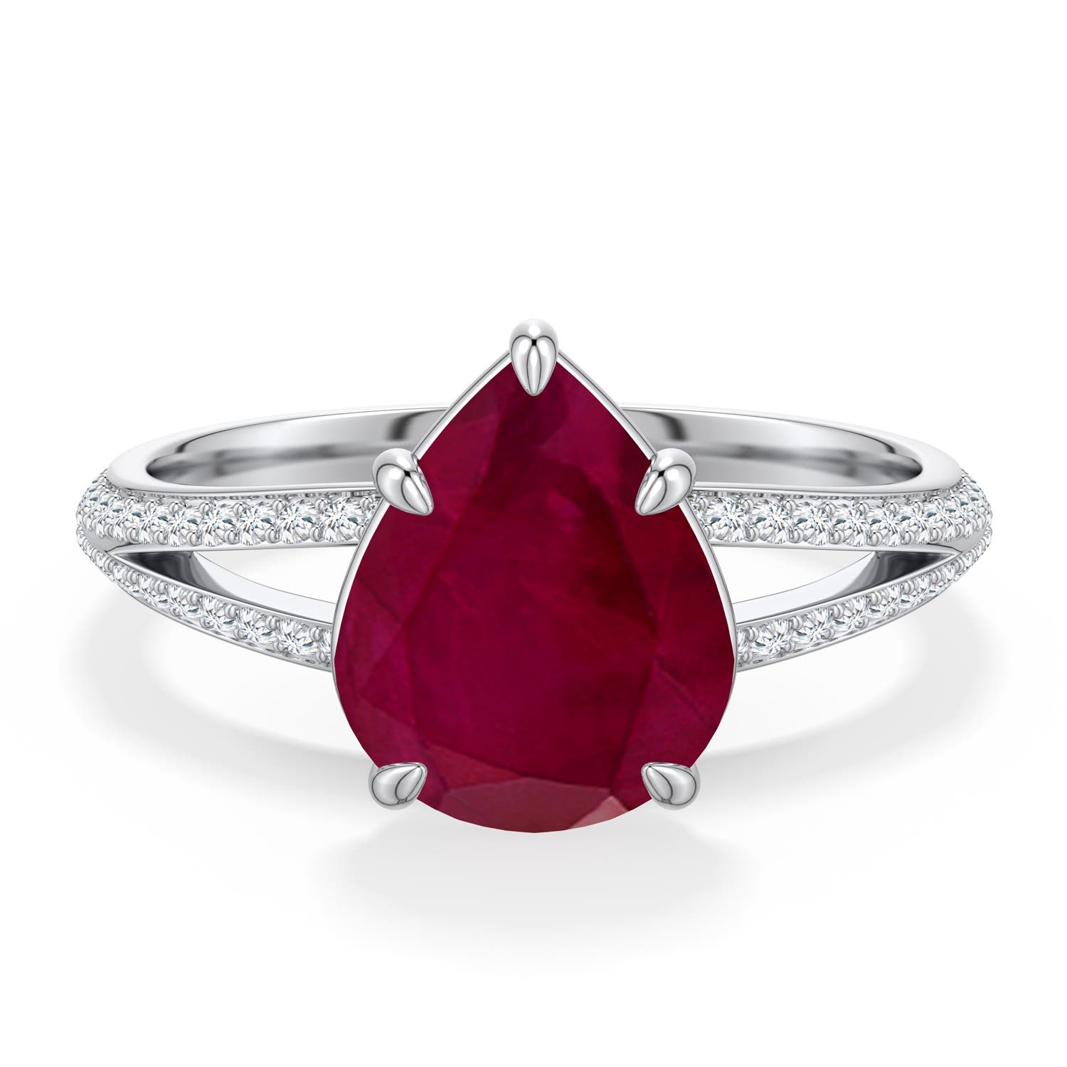 Angara 3.08 Ctw Pear-shaped Ruby Engagement Ring With Pavé Accents
