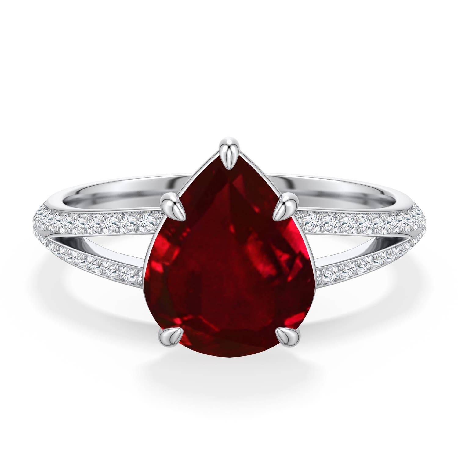 Angara 3.08 CTW Pear-Shaped Ruby Engagement Ring with Pavé Accents in 14K White Gold