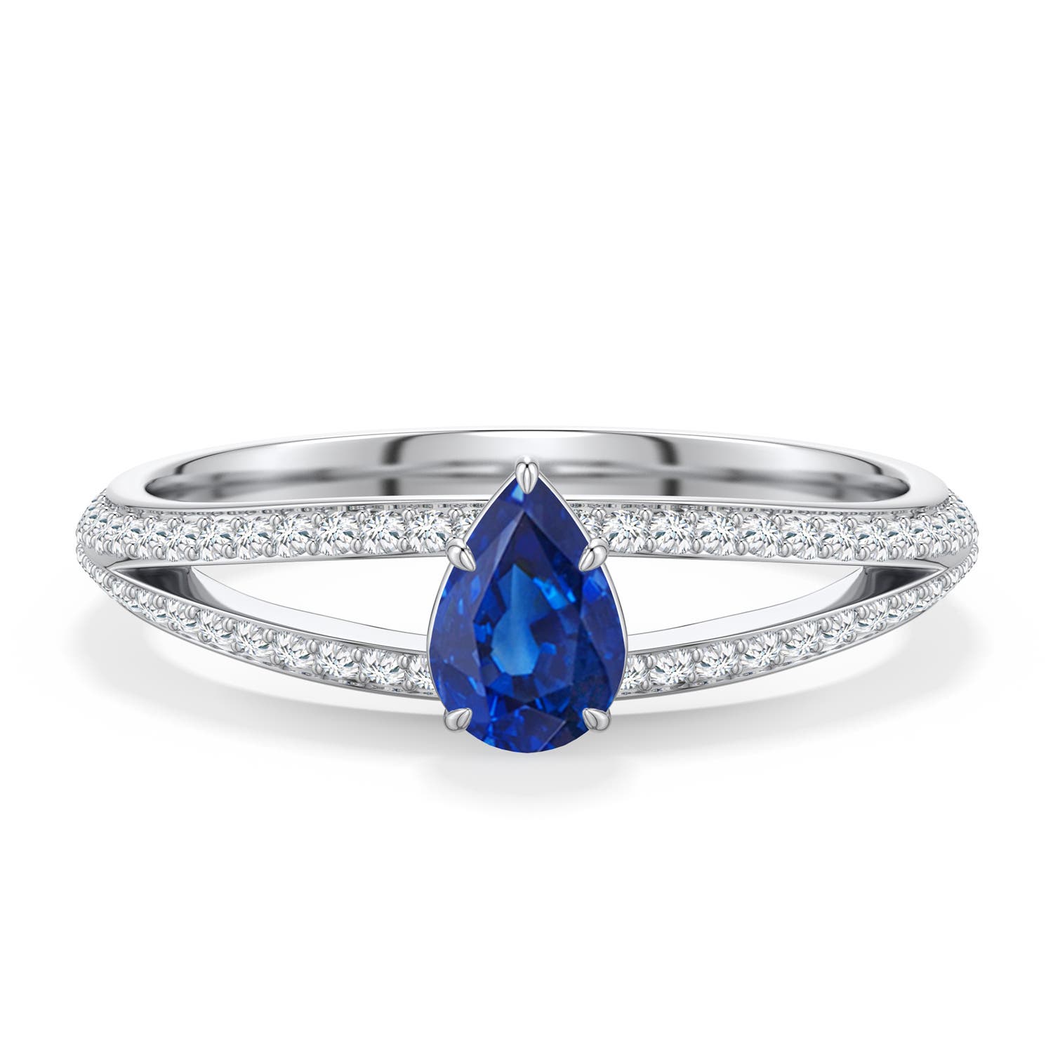6x4mm AAA Pear-Shaped Blue Sapphire Engagement Ring with Pavé Accents in 18K White Gold - main
