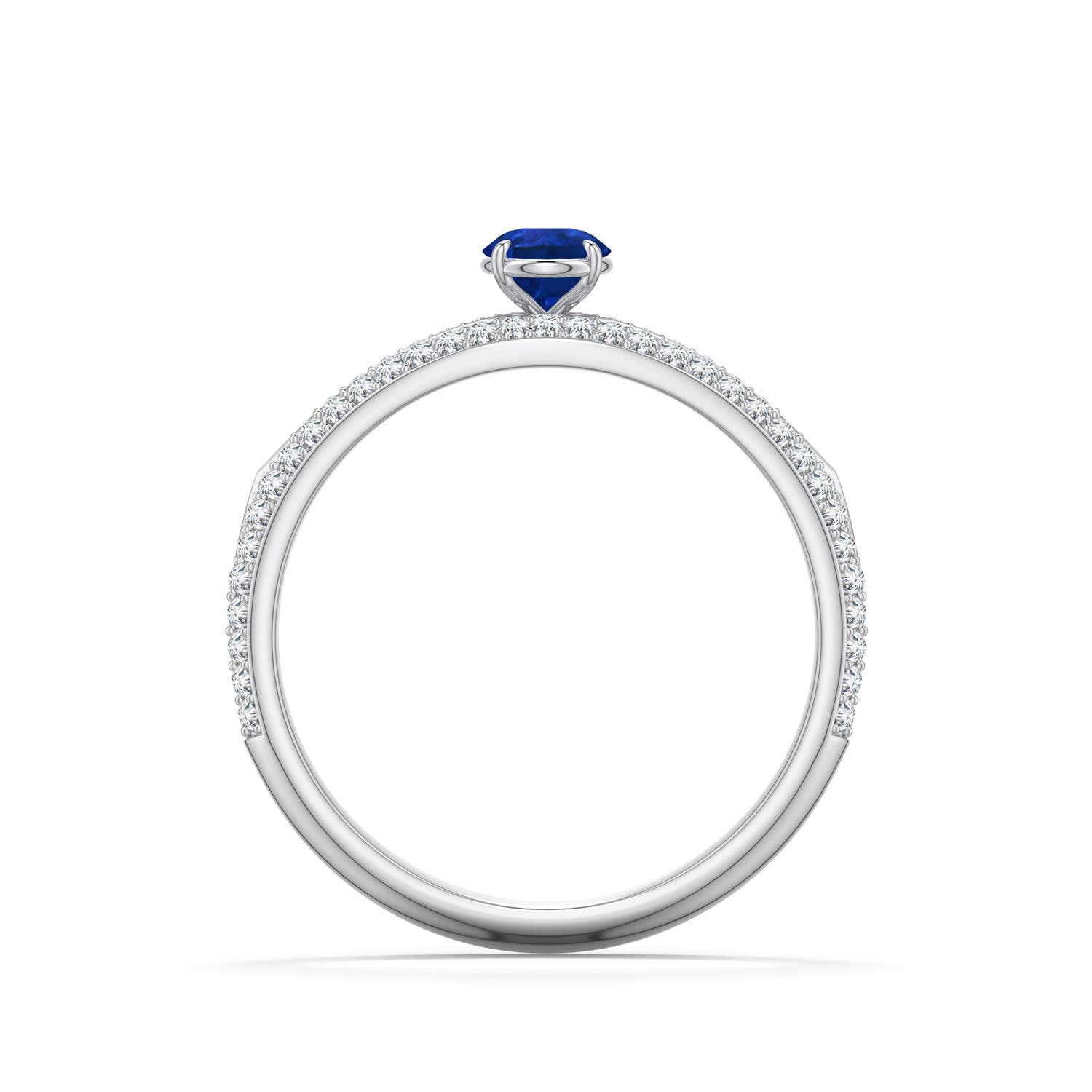 6x4mm AAA Pear-Shaped Blue Sapphire Engagement Ring with Pavé Accents in 18K White Gold - side 1