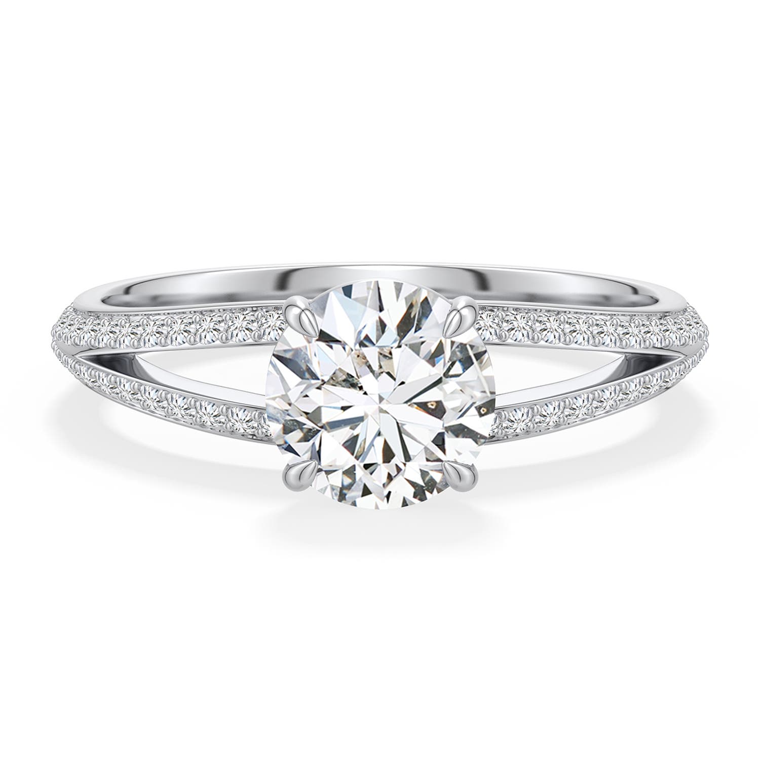 6.4mm HSI2 Round Diamond Engagement Ring with Pav� Accents in White Gold - main