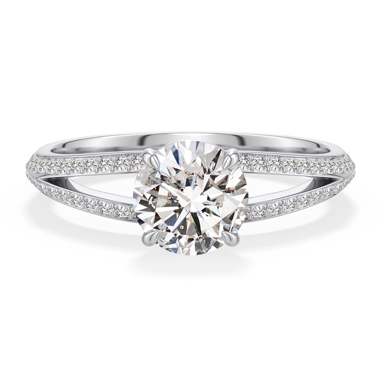 6.4mm IJI1I2 Round Diamond Engagement Ring with Pav� Accents in 18K White Gold - main