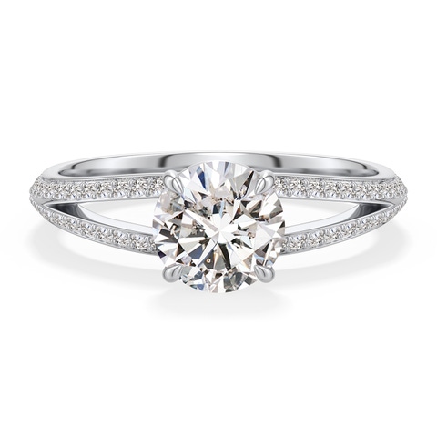 6.4mm IJI1I2 Round Diamond Engagement Ring with Pav� Accents in 18K White Gold - main