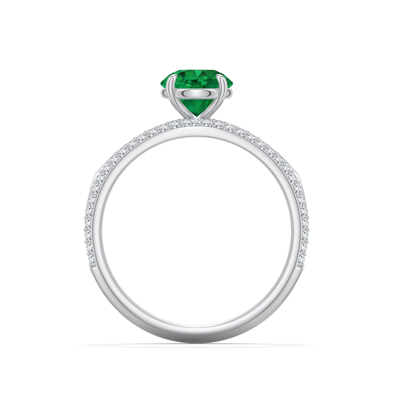 6.5mm AAA Round Emerald Engagement Ring with Pav� Accents in White Gold - side 1