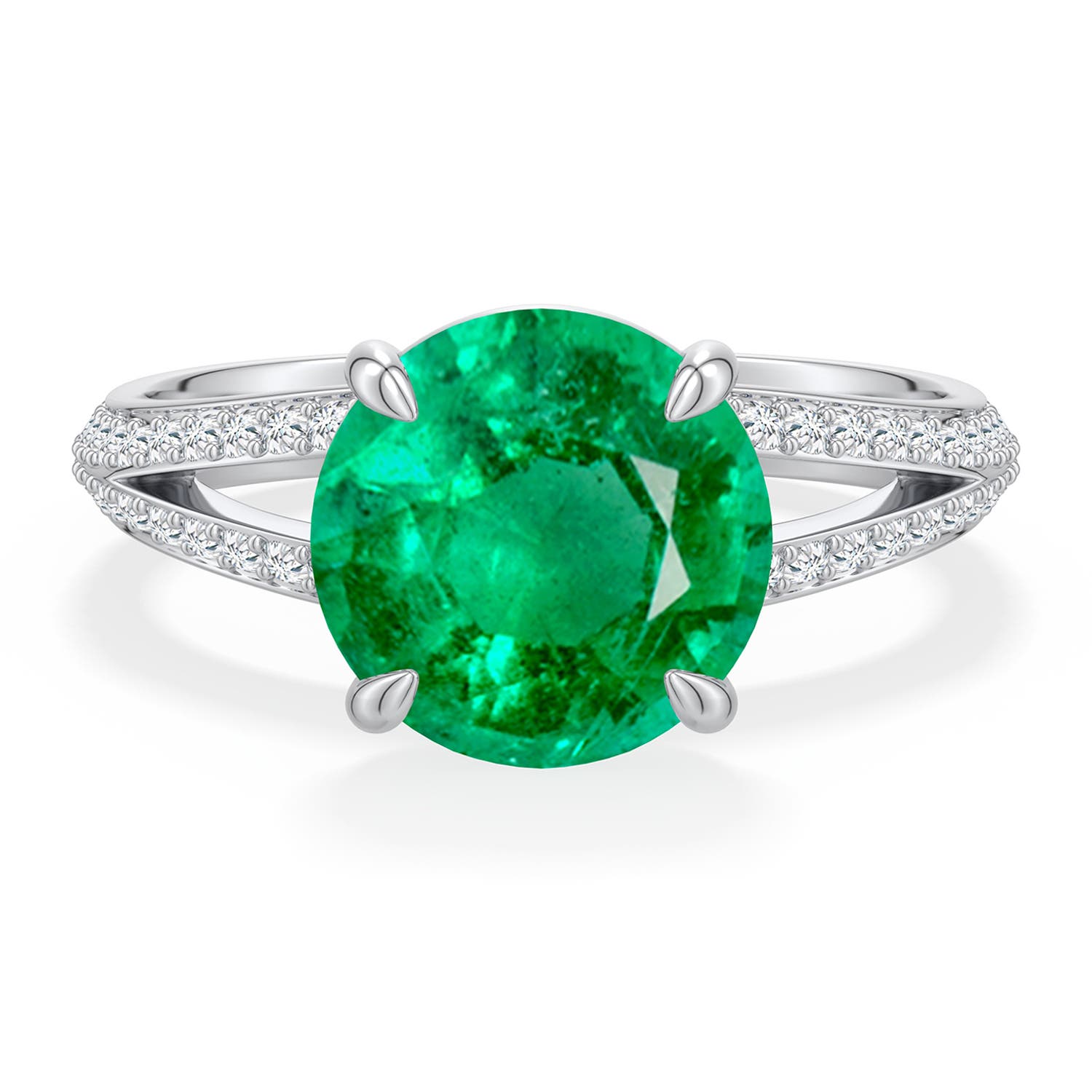 9mm AAA Round Emerald Engagement Ring with Pav� Accents in White Gold - main