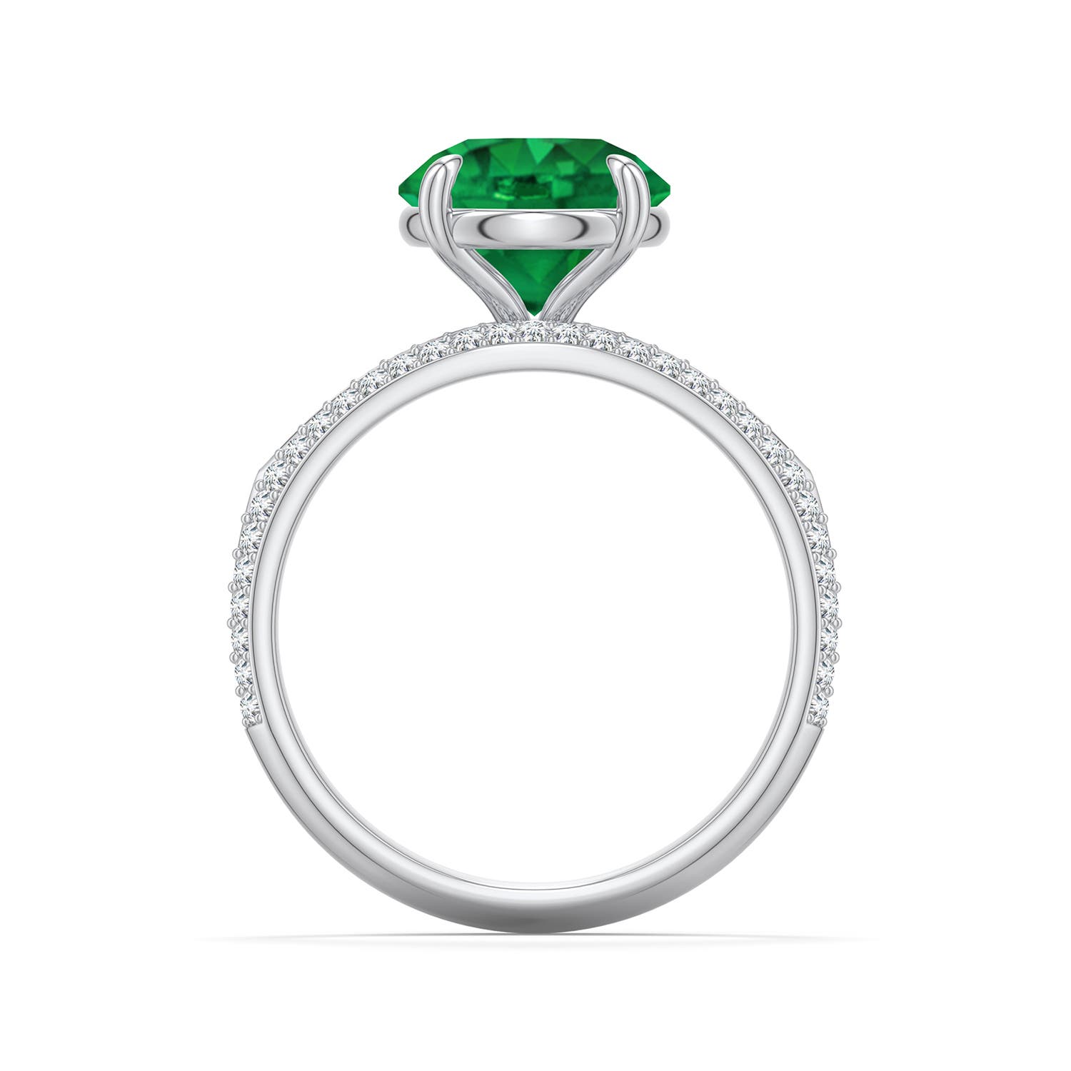 9mm AAA Round Emerald Engagement Ring with Pav� Accents in White Gold - side 1